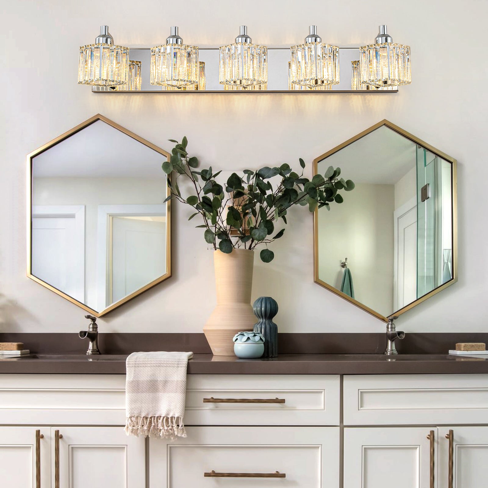 Glowlings 2/3/4/5-Light Modern Sqaure Crystal Bath Vanity Wall Sconce Bathroom Lighting Source