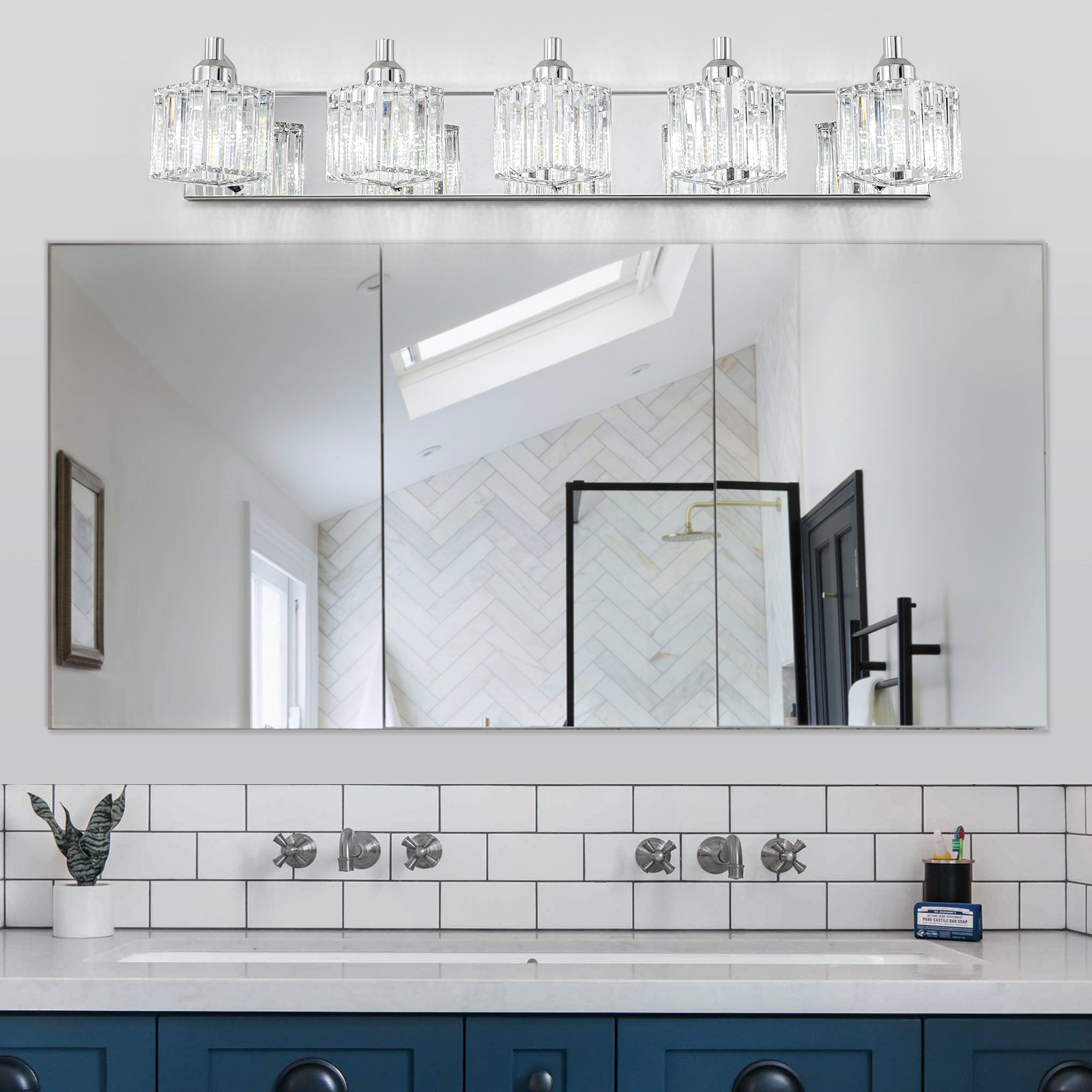 Glowlings 2/3/4/5-Light Modern Sqaure Crystal Bath Vanity Wall Sconce Bathroom Lighting Source