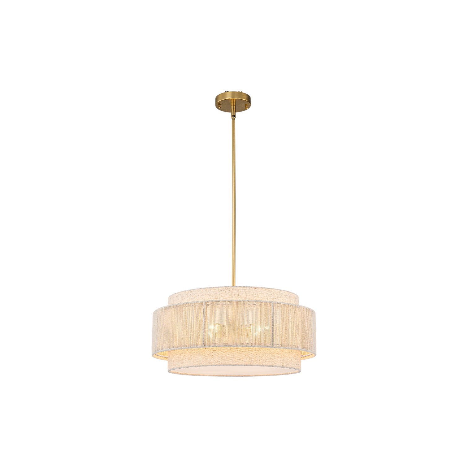 Glowlings 4-Light Organic Modern Brushed Gold Tiered Neutral Fabric Weave Drum Chandelier