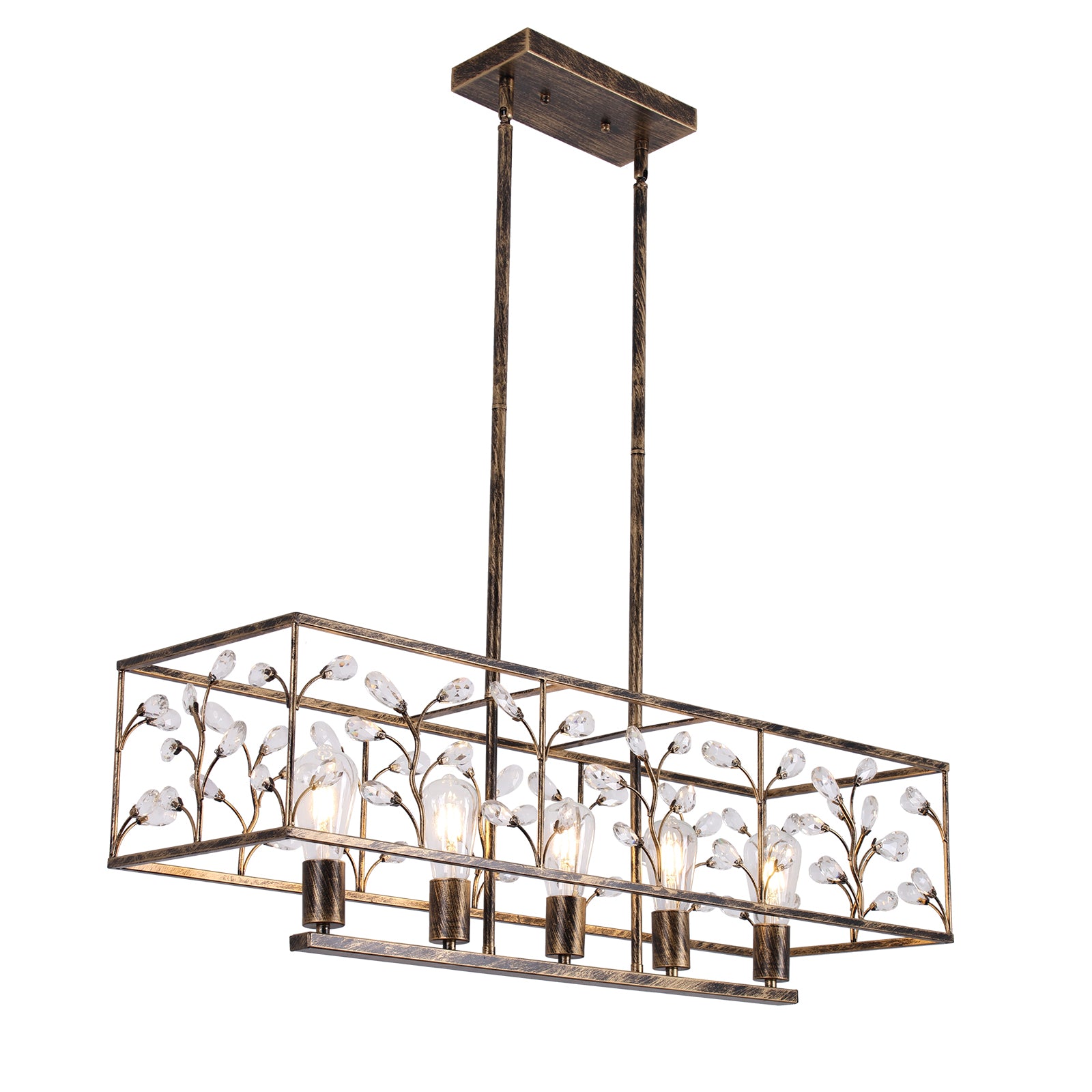 Glowlings 5-Light Retro 35"Wide Large Bronze Branches Rectangle Linear Crystal Chandelier