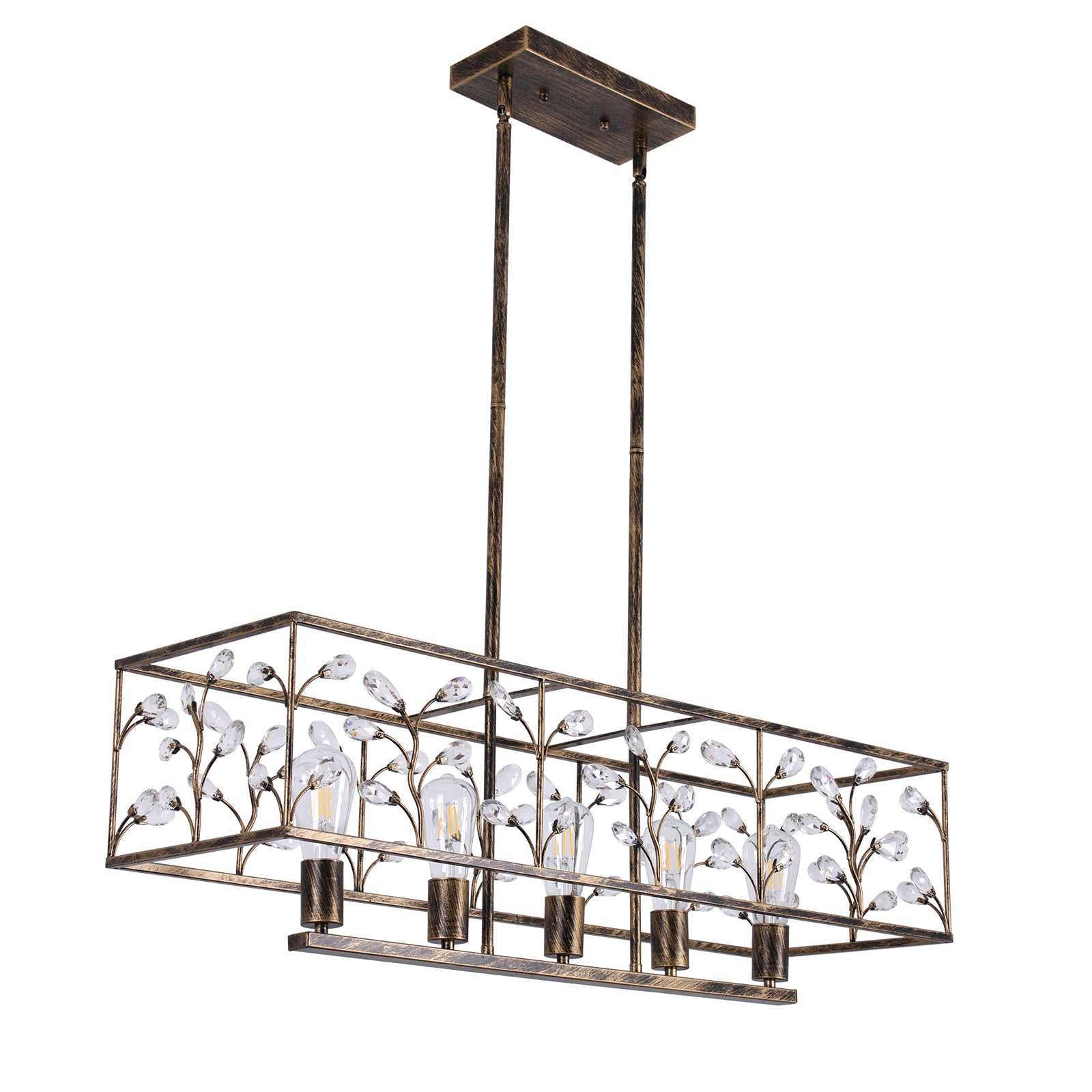 Glowlings 5-Light Retro 35"Wide Large Bronze Branches Rectangle Linear Crystal Chandelier