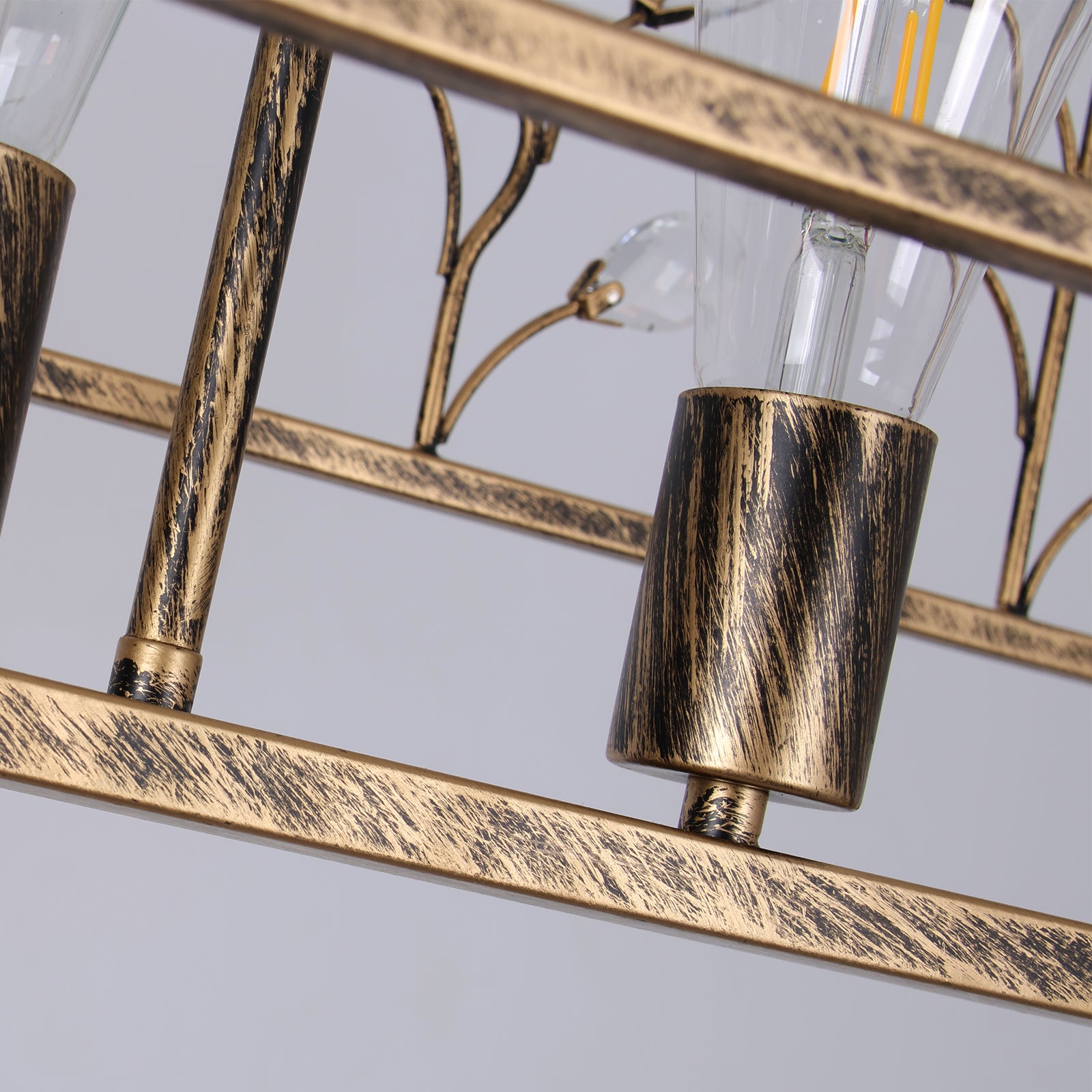 Glowlings 5-Light Retro 35"Wide Large Bronze Branches Rectangle Linear Crystal Chandelier