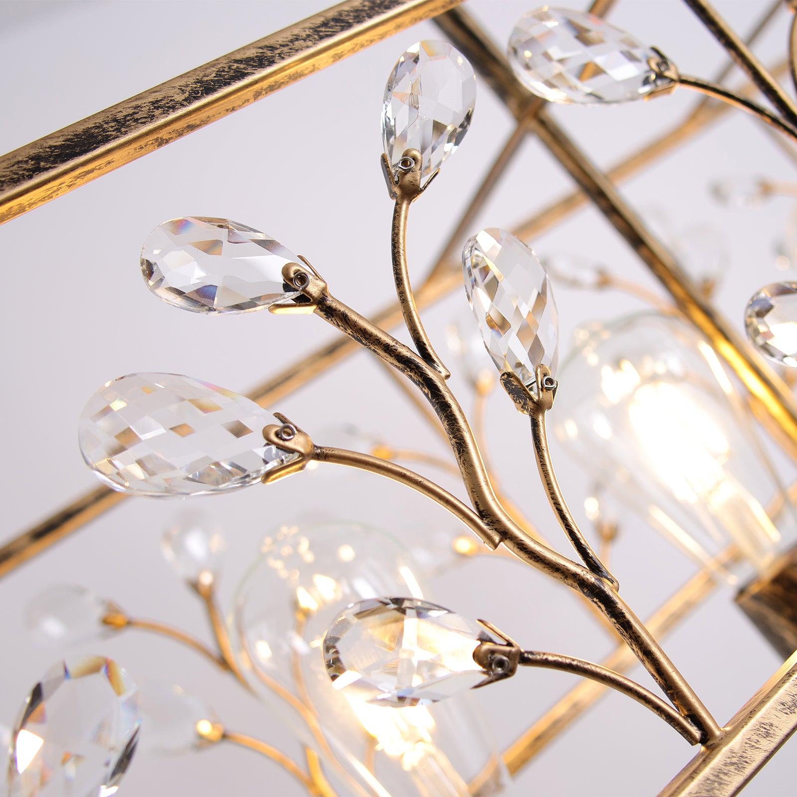Glowlings 5-Light Retro 35"Wide Large Bronze Branches Rectangle Linear Crystal Chandelier