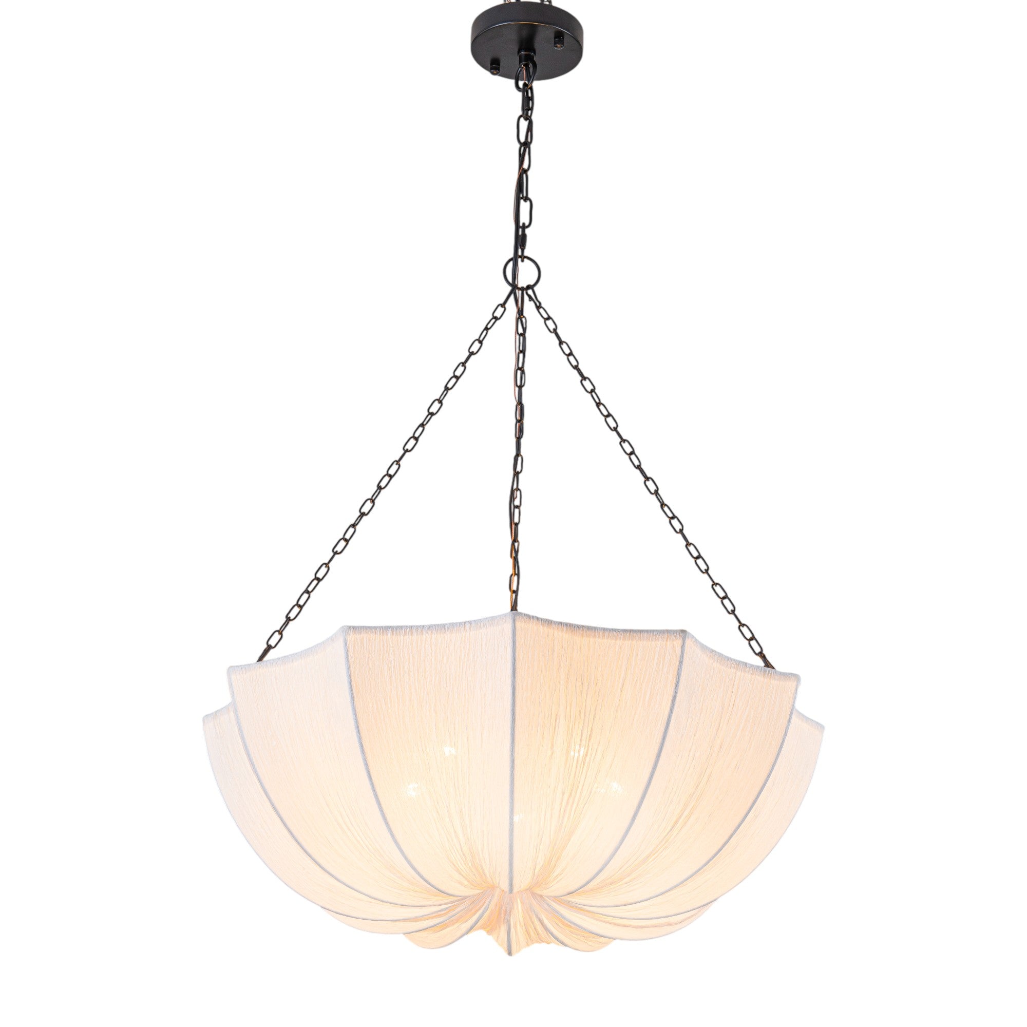 Glowlings 5-Light Modern 24"Wide Textured White Fabric Flower Shape Chandelier