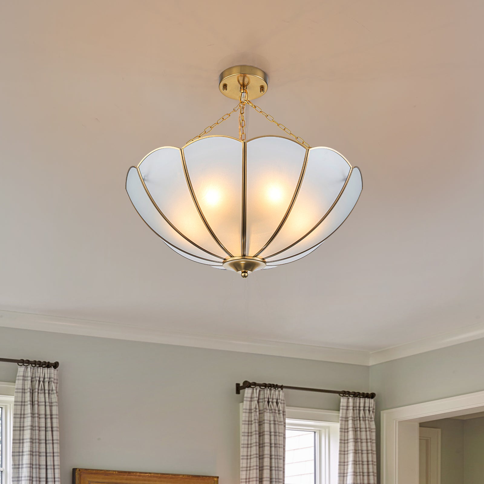 Glowlings 5-Light Vintage 20"Wide Brass Flower Shape Frosted Glass Chandelier/Semi-Flush Mount