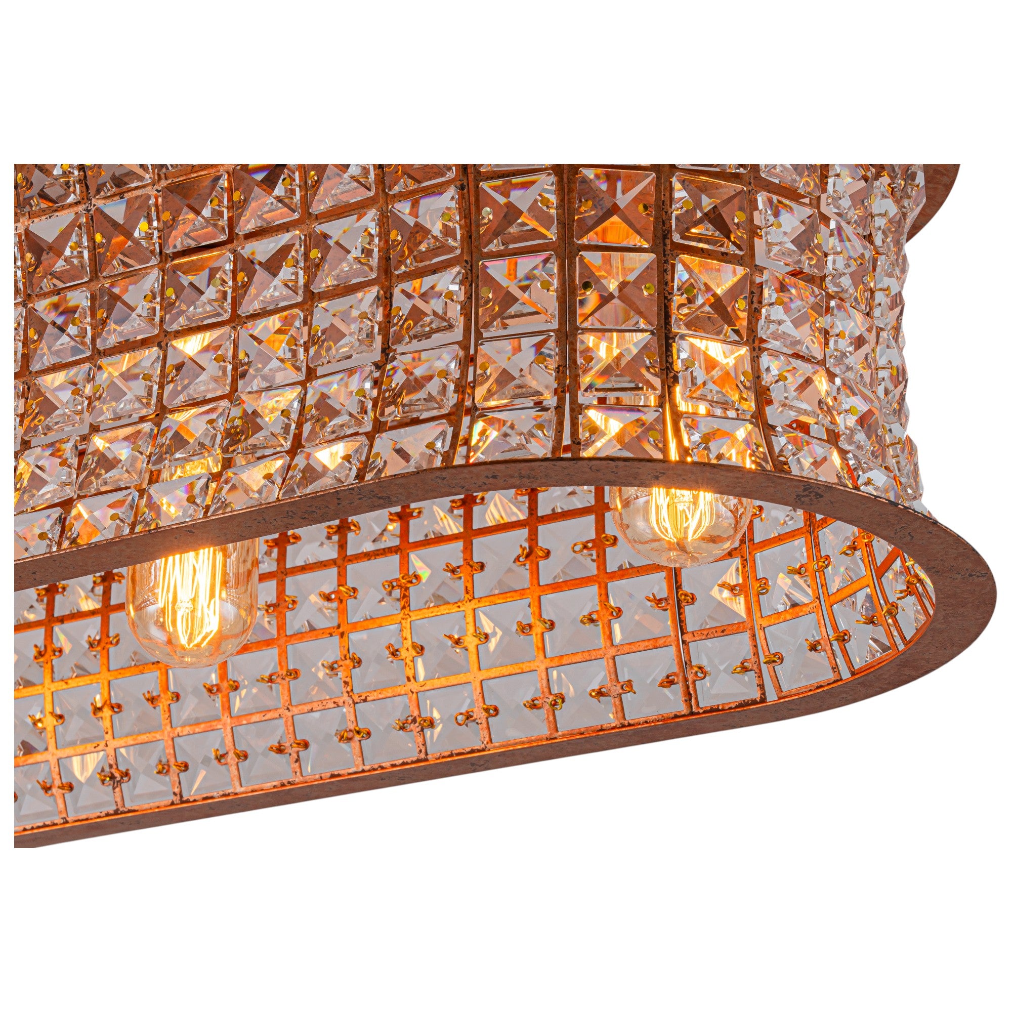 Glowlings 5-Light Vintage 35"Wide Large Antique Brass Linear Crystal Flush Mount