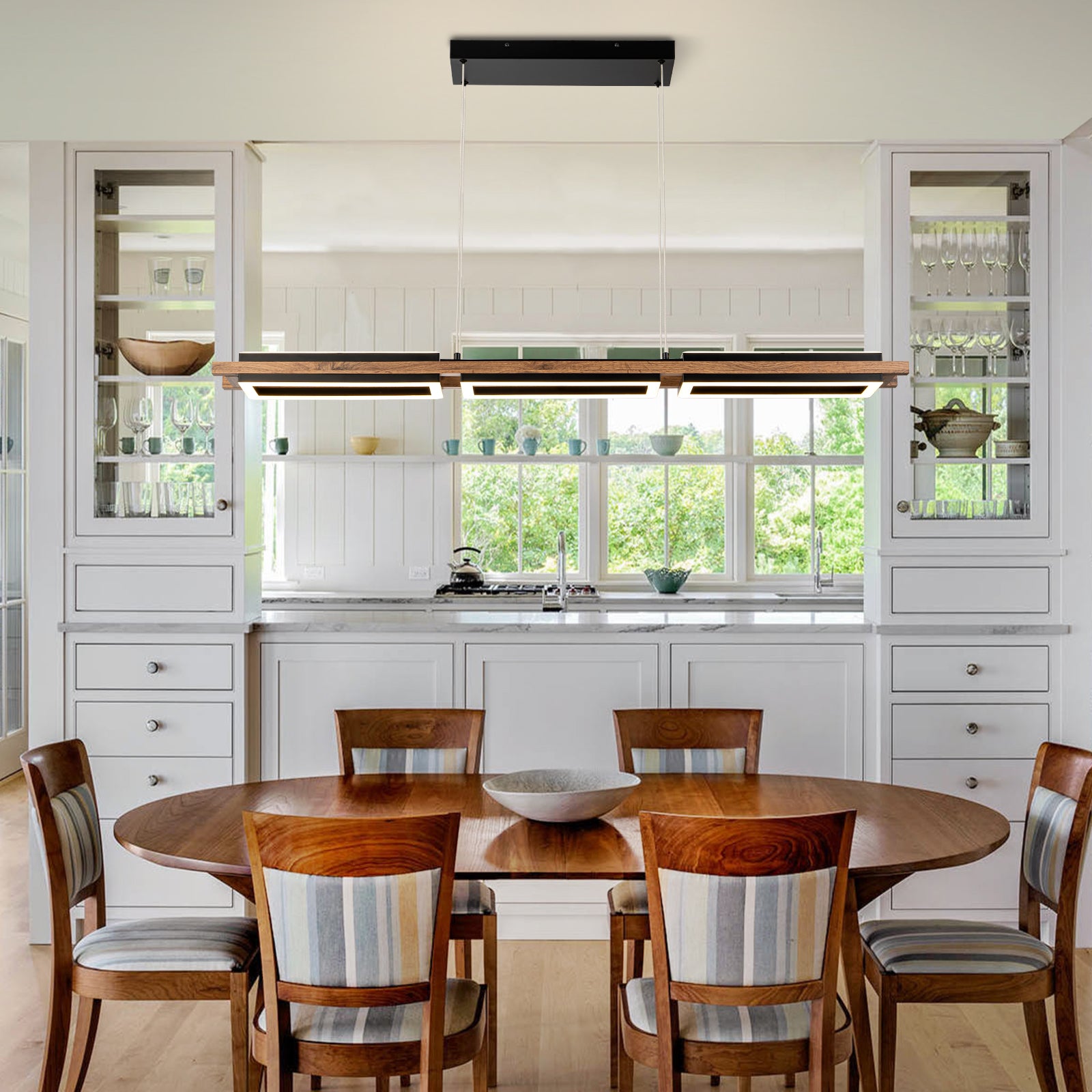 Glowlings 5-Light Modern 47"Wide Rectangle LED Linear Wood Pendant Light
