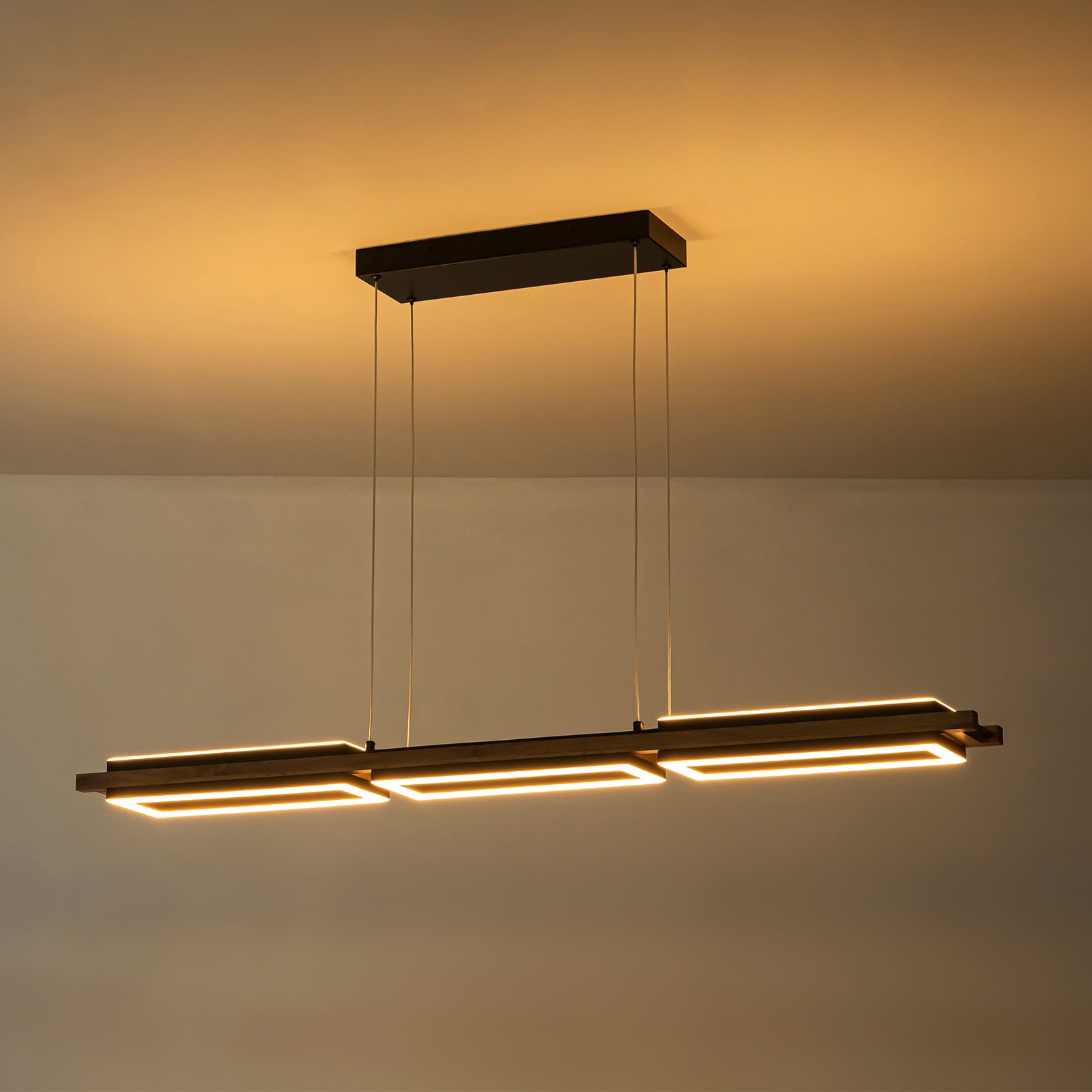 Glowlings 5-Light Modern 47"Wide Rectangle LED Linear Wood Pendant Light