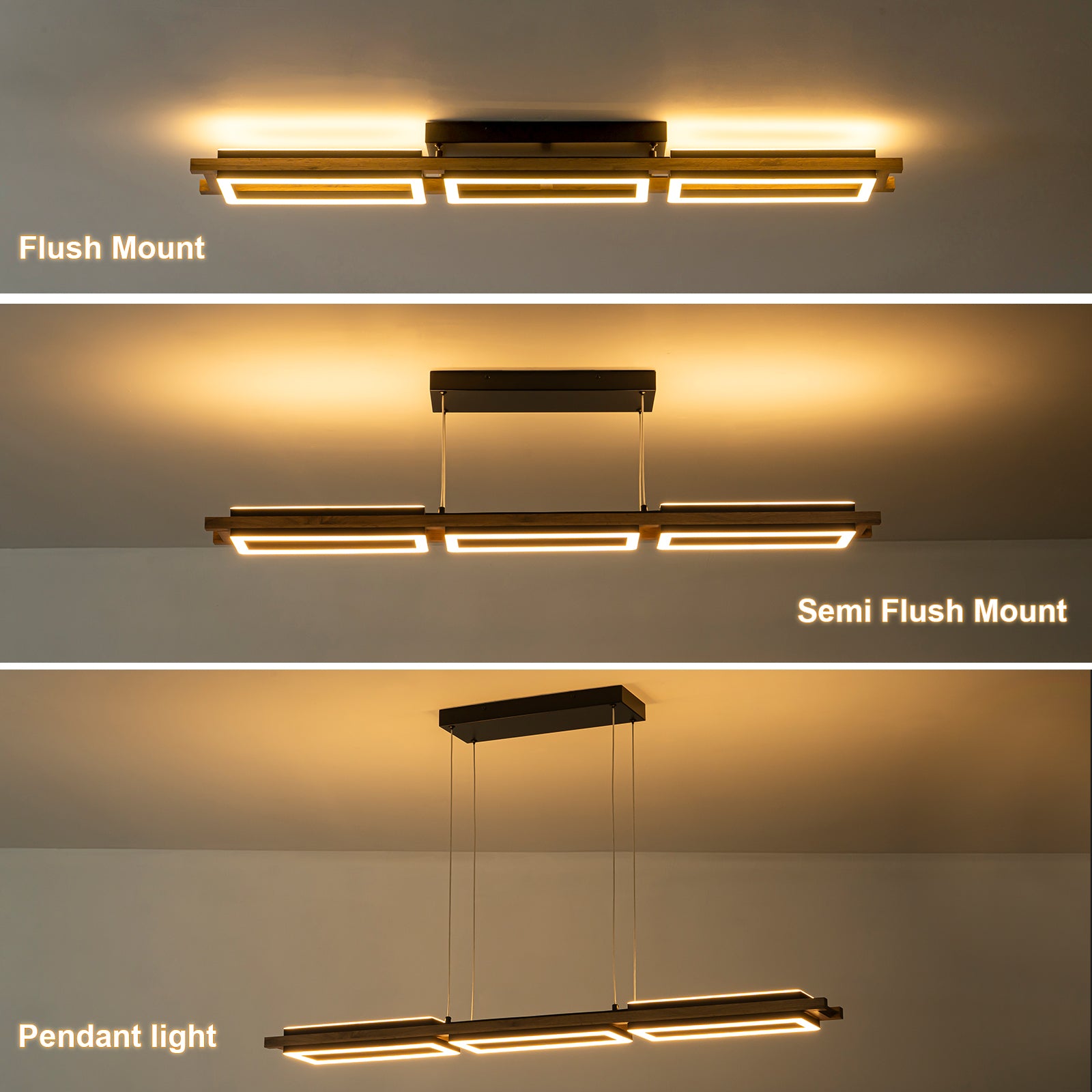 Glowlings 5-Light Modern 47"Wide Rectangle LED Linear Wood Pendant Light