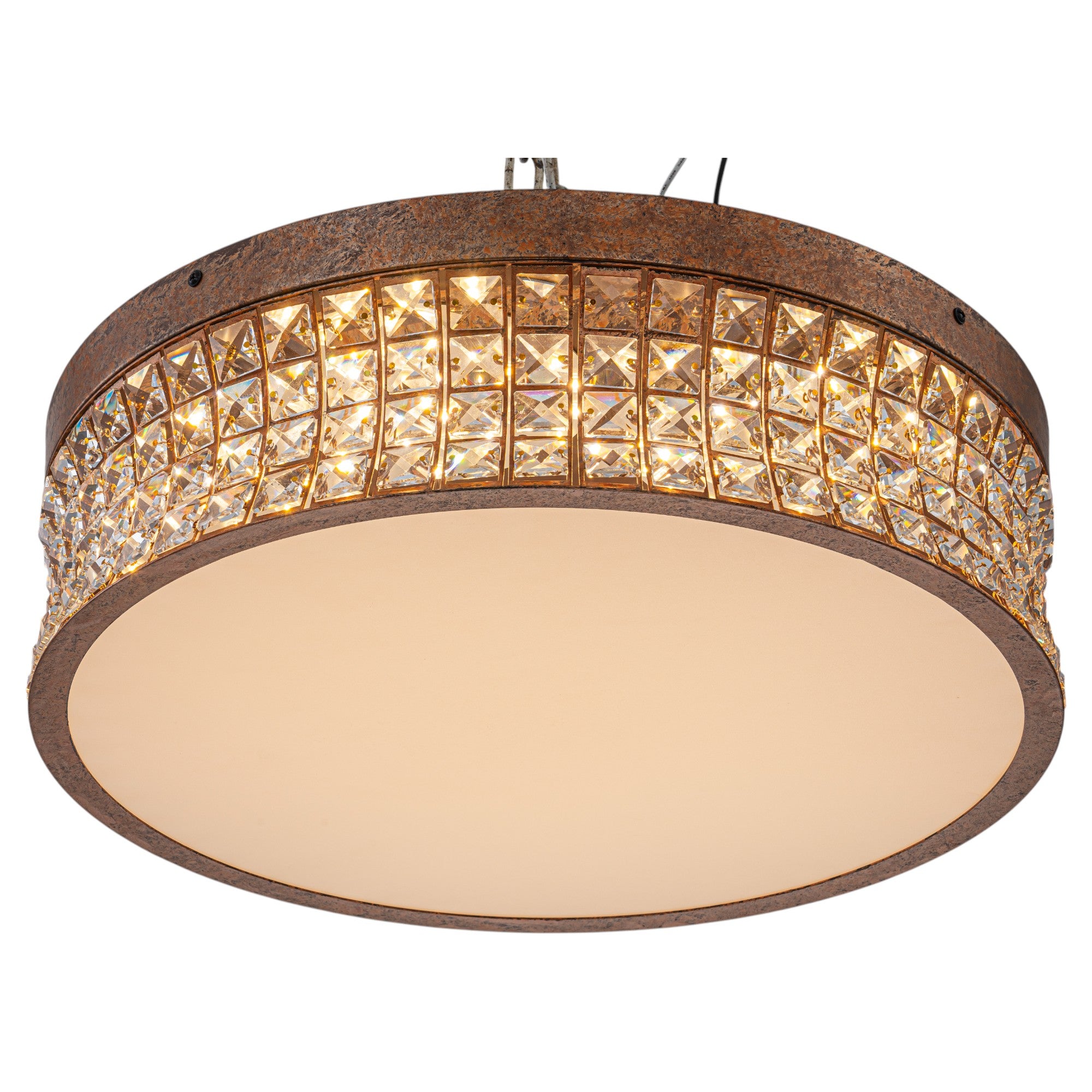 Glowlings 5-Light Vintage 19"Wide Round Antique Brass LED Crystal Flush Mount Ceiling Light