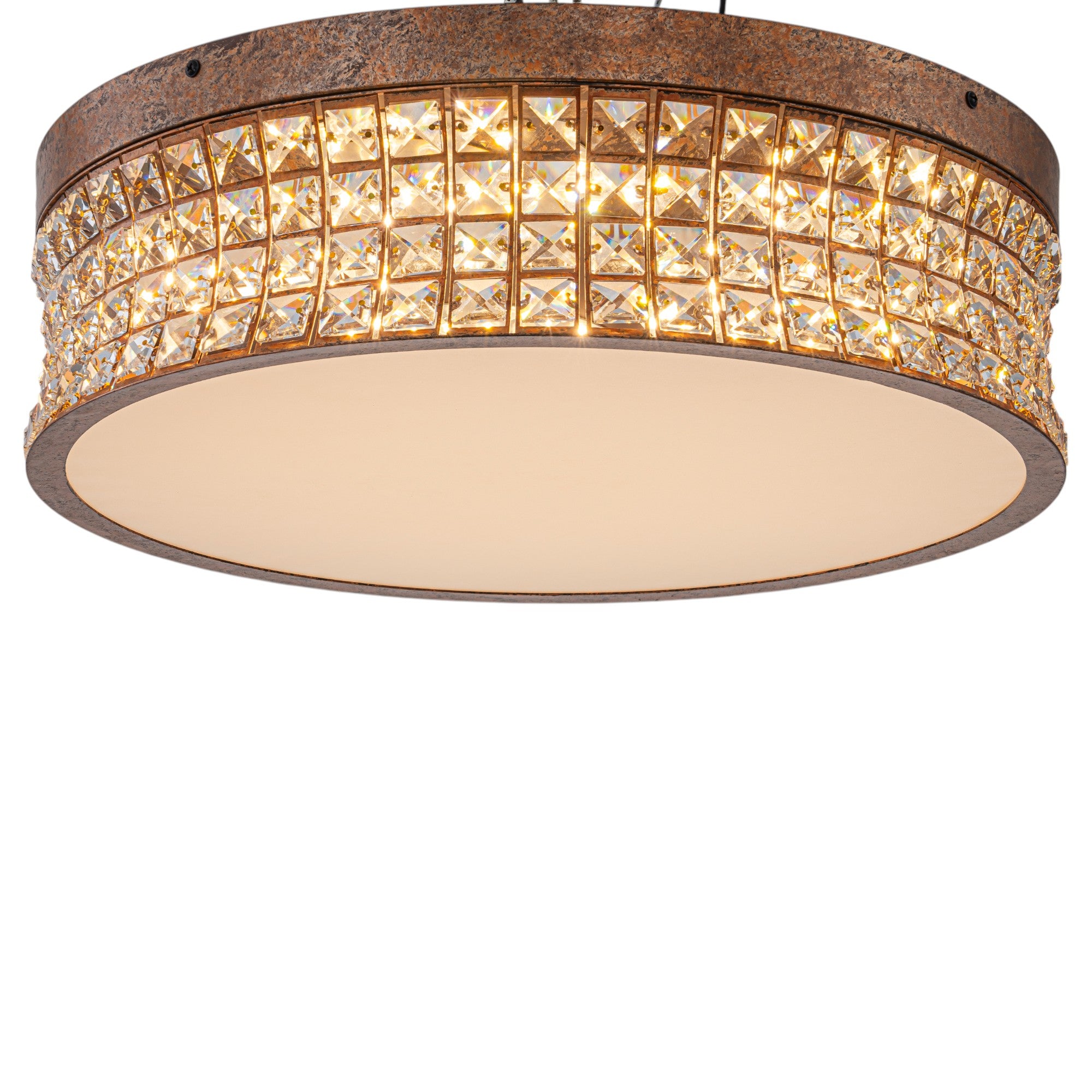 Glowlings 5-Light Vintage 19"Wide Round Antique Brass LED Crystal Flush Mount Ceiling Light