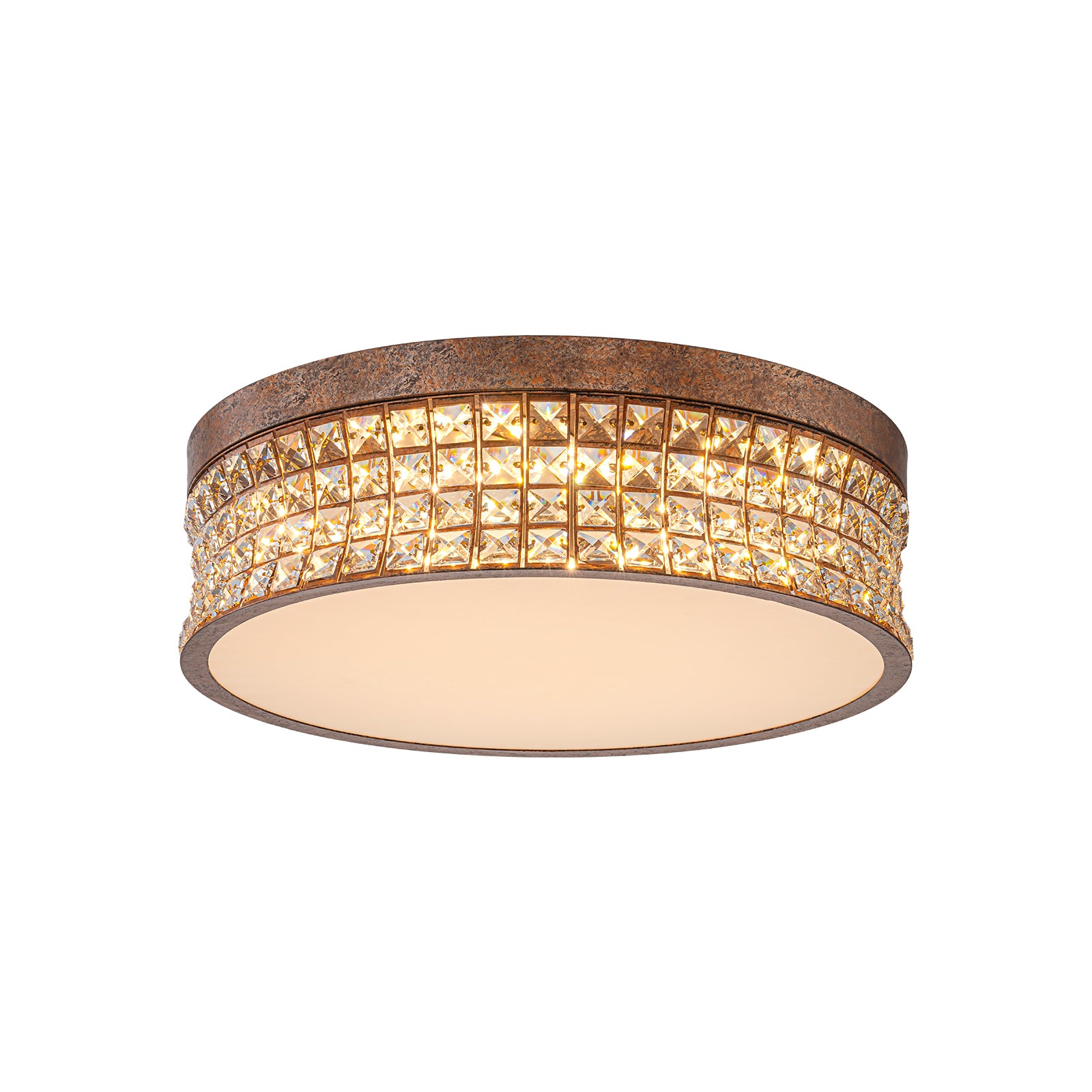 Glowlings 5-Light Vintage 19"Wide Round Antique Brass LED Crystal Flush Mount Ceiling Light