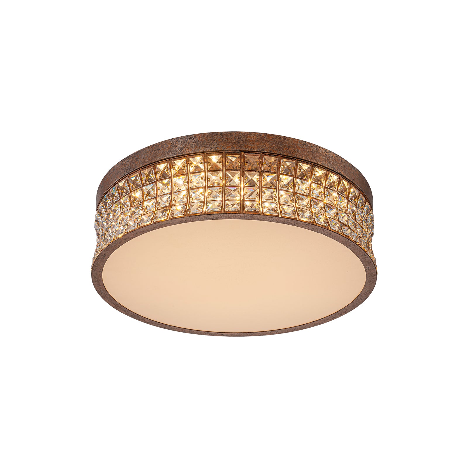 Glowlings 5-Light Vintage 19"Wide Round Antique Brass LED Crystal Flush Mount Ceiling Light
