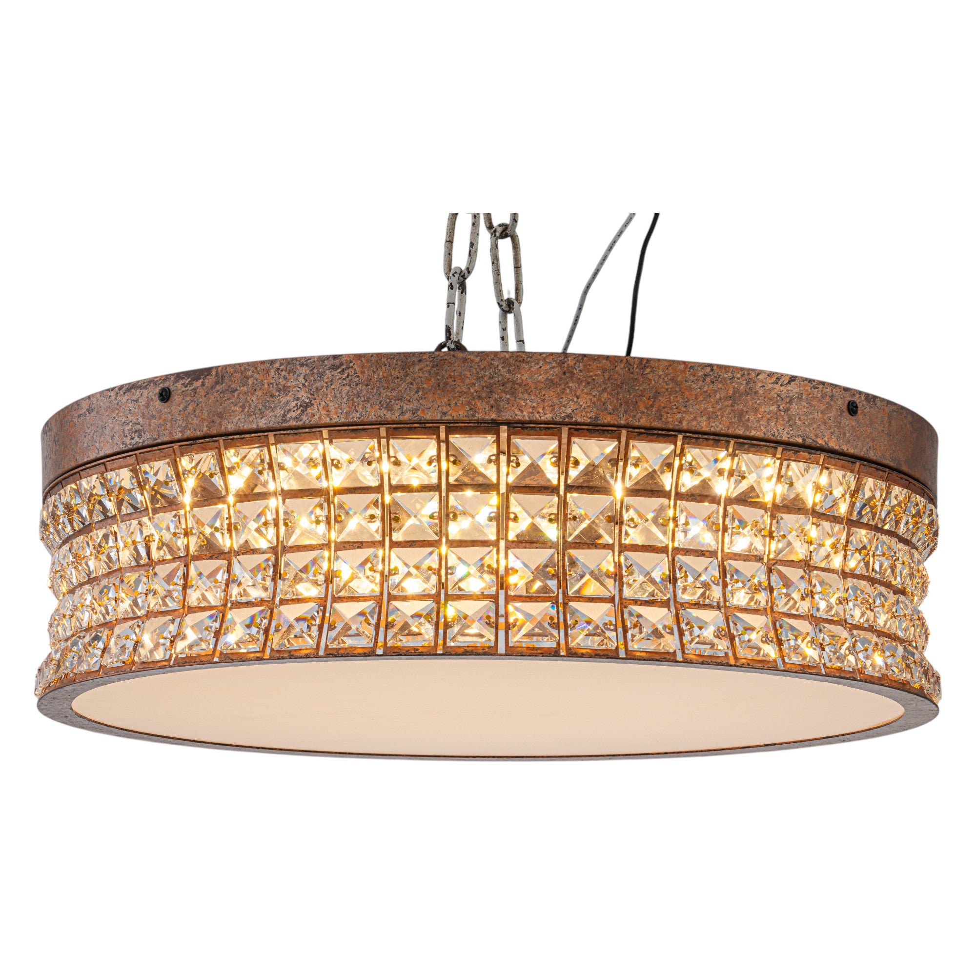 Glowlings 5-Light Vintage 19"Wide Round Antique Brass LED Crystal Flush Mount Ceiling Light