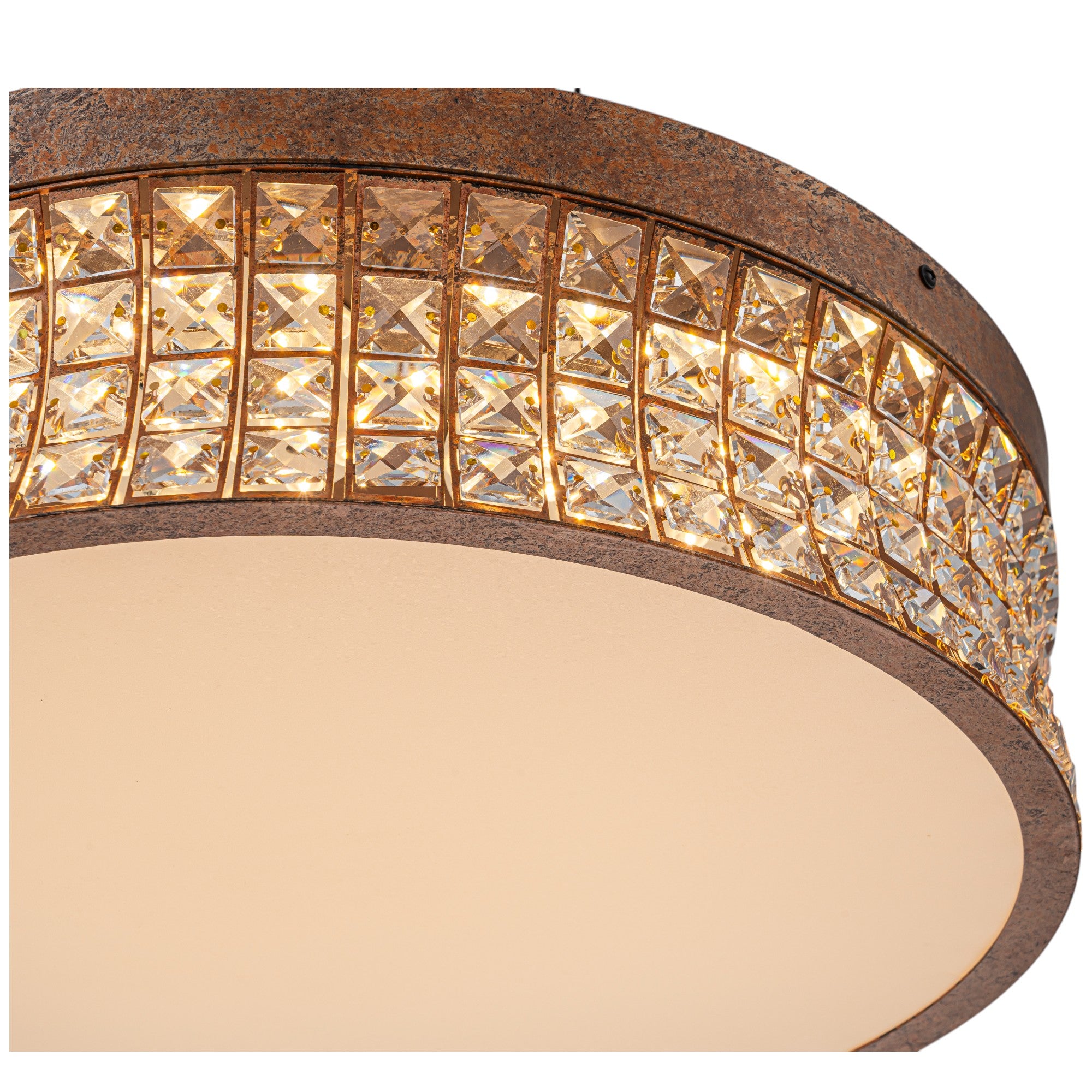 Glowlings 5-Light Vintage 19"Wide Round Antique Brass LED Crystal Flush Mount Ceiling Light