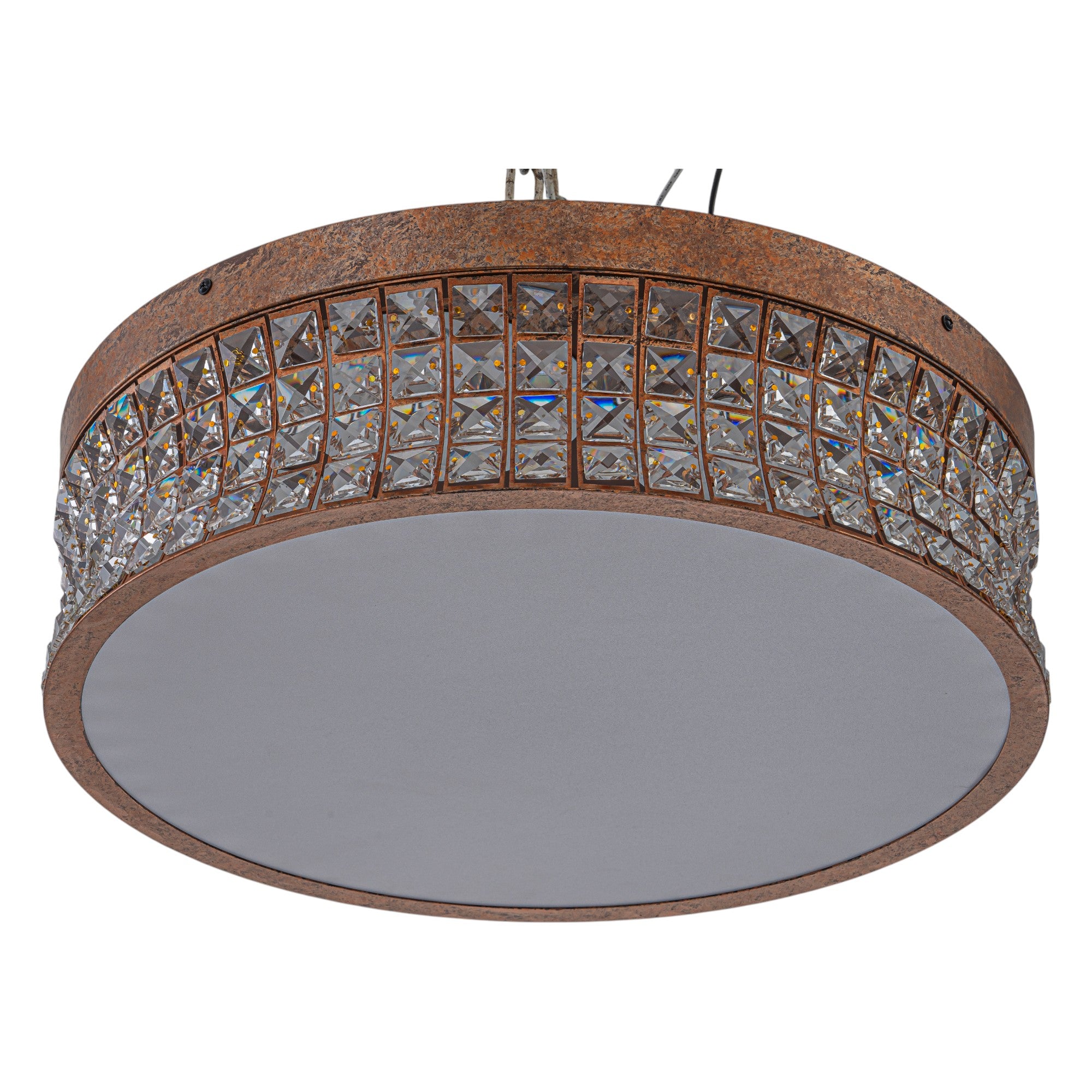 Glowlings 5-Light Vintage 19"Wide Round Antique Brass LED Crystal Flush Mount Ceiling Light