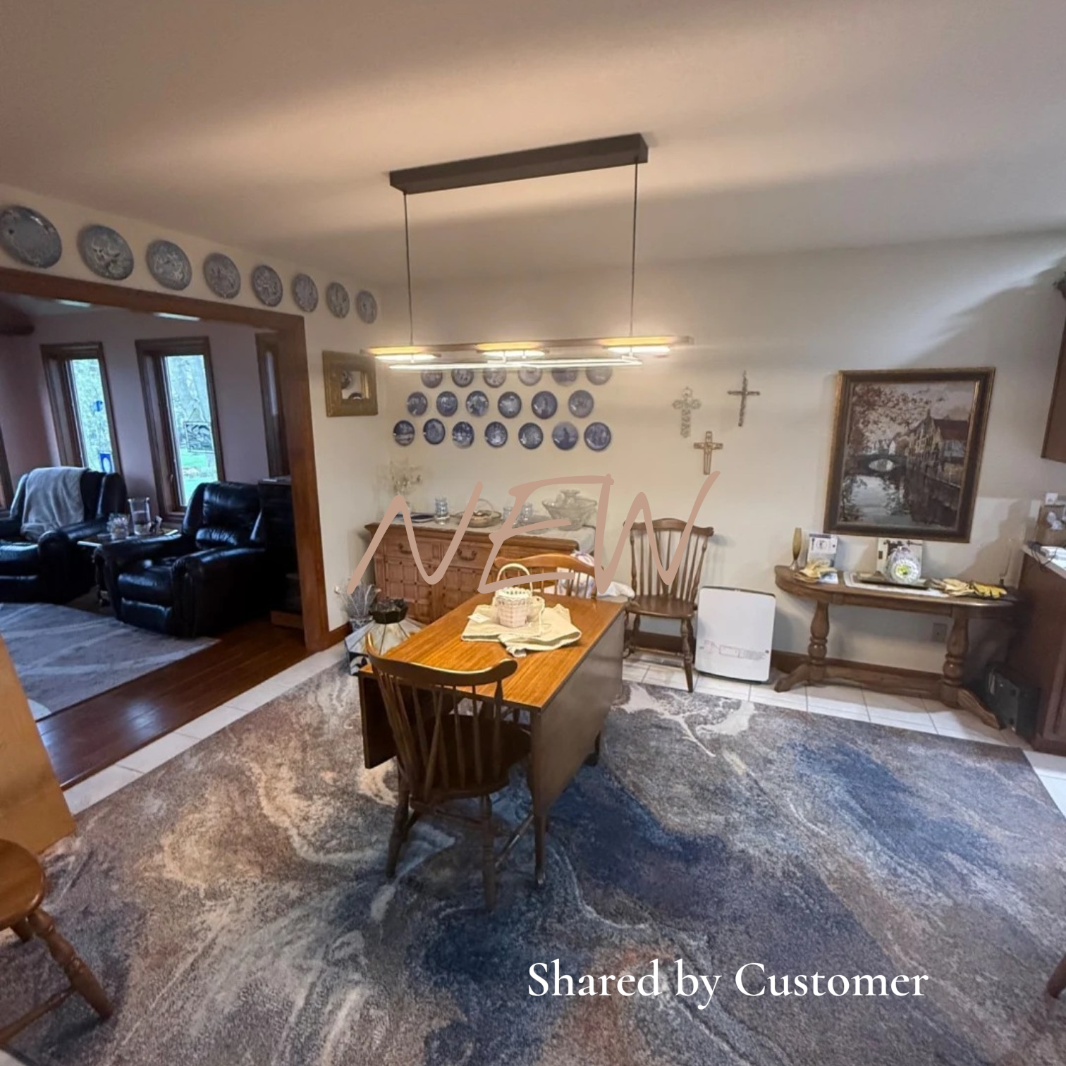 Glowlings 5-Light 50“Wide 2-Tier Rectangle LED Linear Wood Pendant Light Island Light