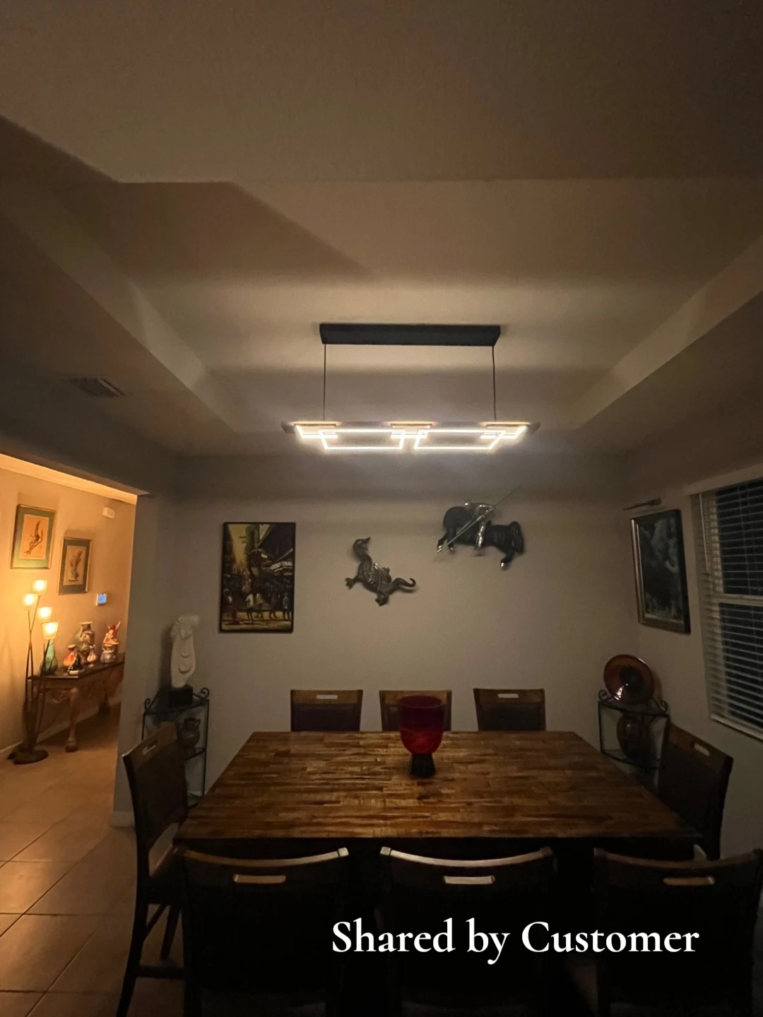 Glowlings 5-Light 50“Wide 2-Tier Rectangle LED Linear Wood Pendant Light Island Light