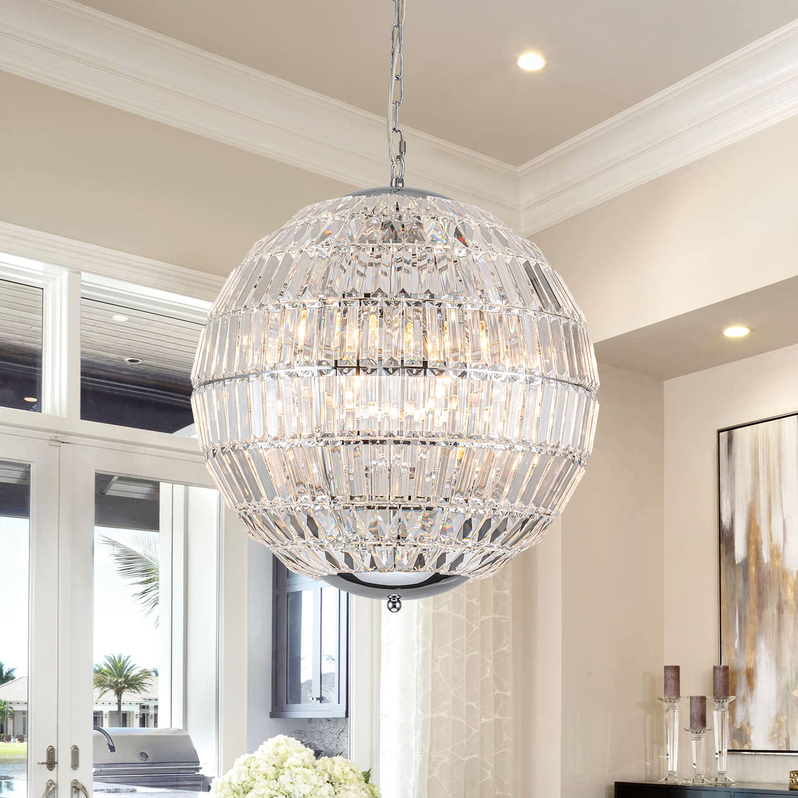 Glowlings 6-Light Glam Modern Chrome Sphere Small Crystal