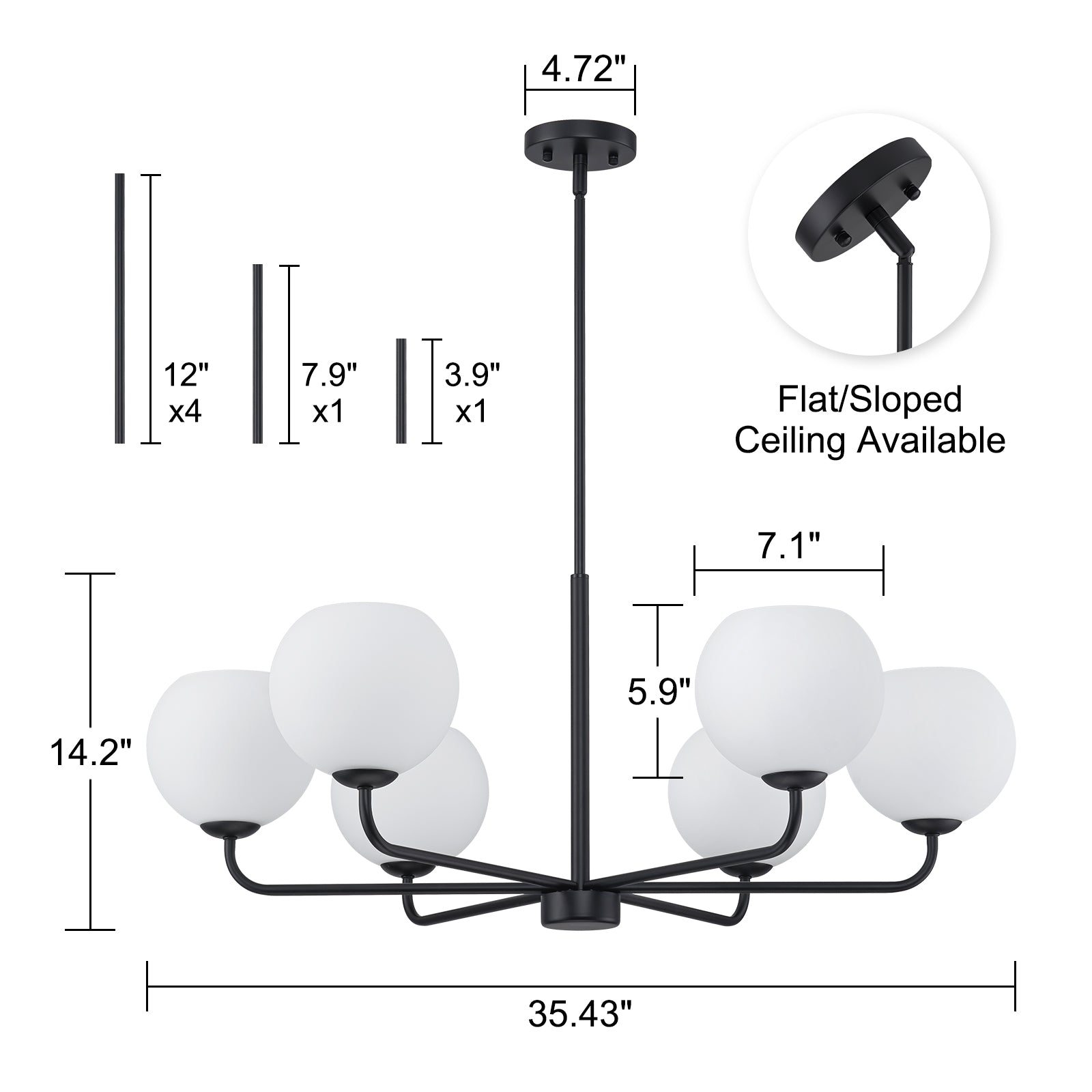 Glowlings 6-Light Contemporary 35"Wide Large Opal Glass Sputnik Chandelier