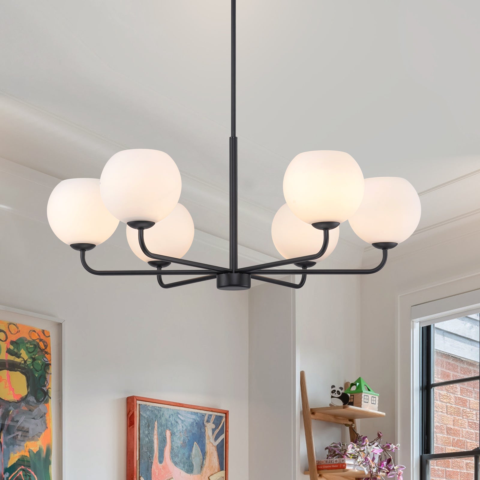 Glowlings 6-Light Contemporary 35"Wide Large Opal Glass Sputnik Chandelier