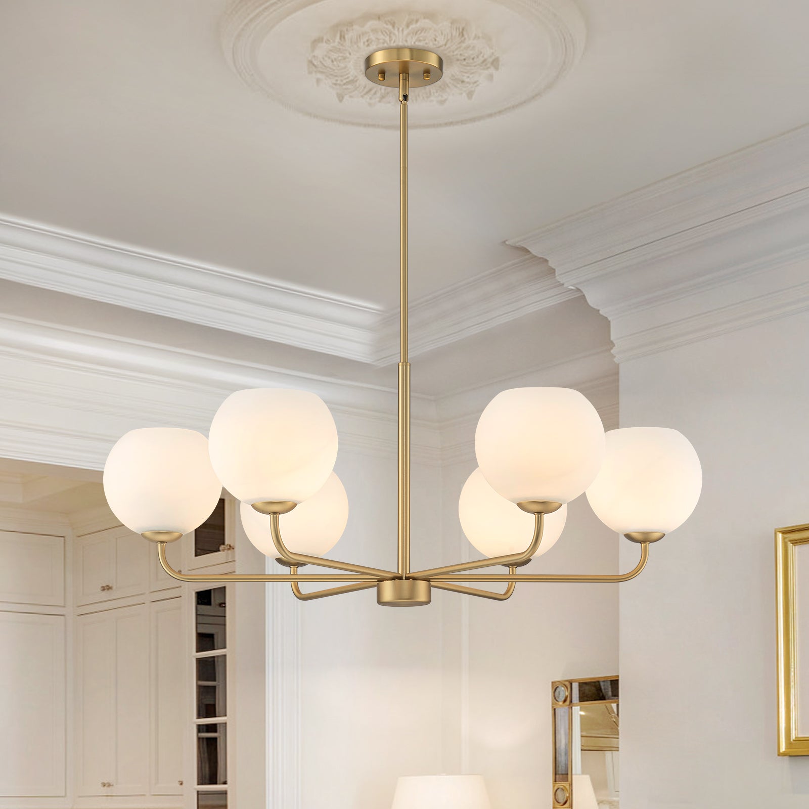 Glowlings 6-Light Contemporary 35"Wide Large Opal Glass Sputnik Chandelier