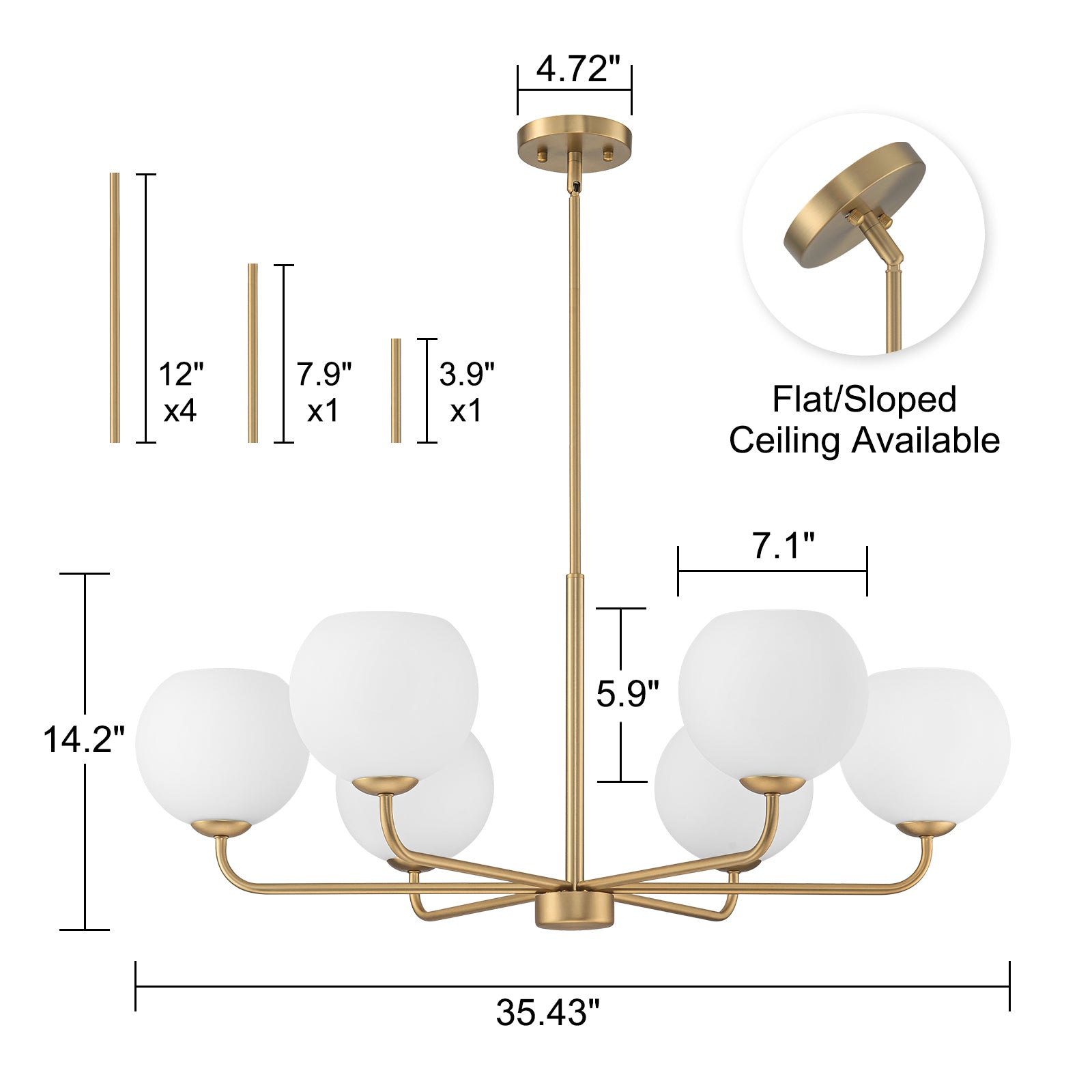 Glowlings 6-Light Contemporary 35"Wide Large Opal Glass Sputnik Chandelier
