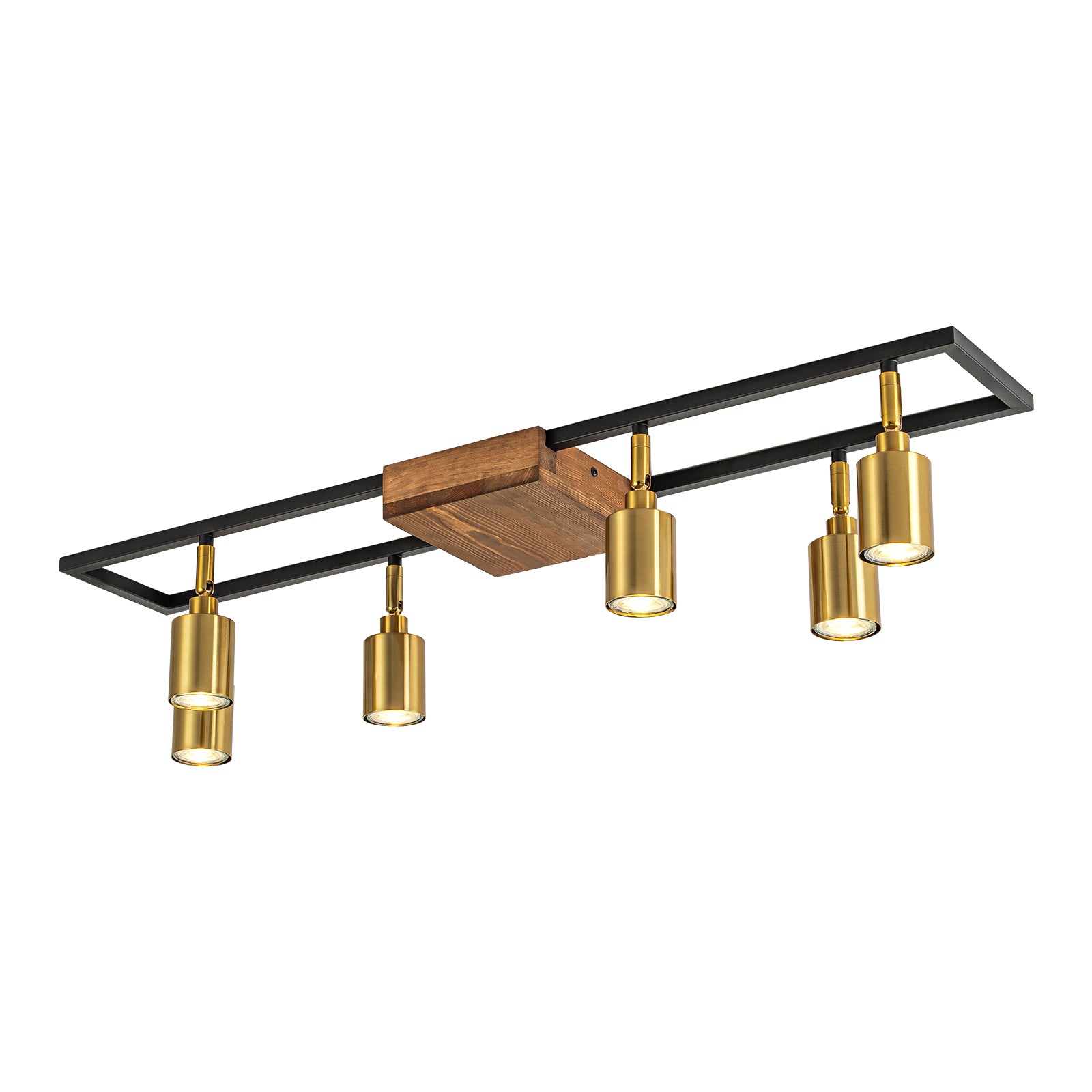 Glowlings 6-Light Farmhouse 34"Wide Brass Linear Wooden Flush Mount Spotlight LED Track Lighting
