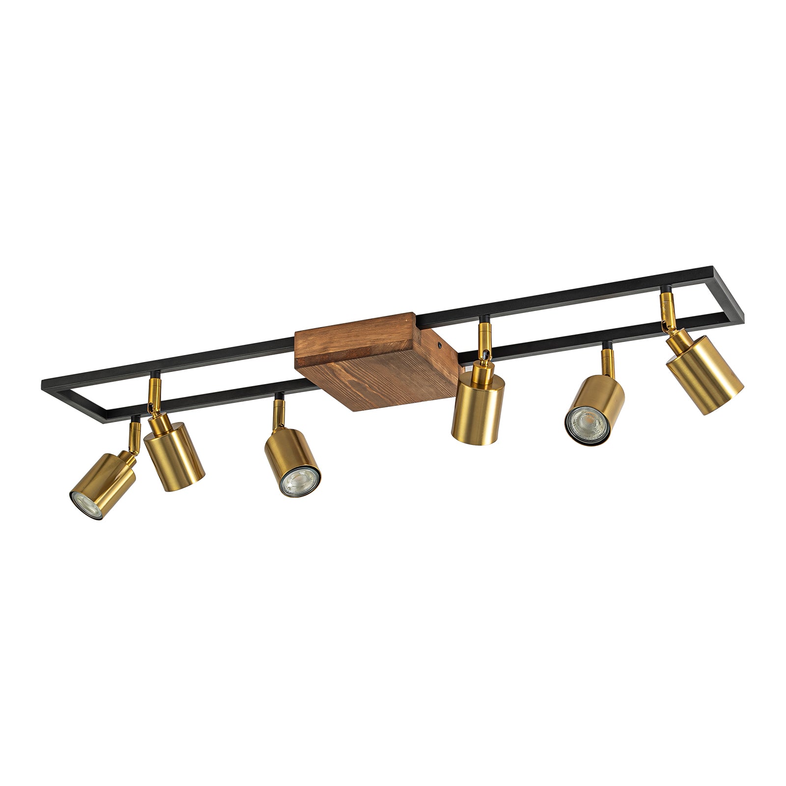 Glowlings 6-Light Farmhouse 34"Wide Brass Linear Wooden Flush Mount Spotlight LED Track Lighting