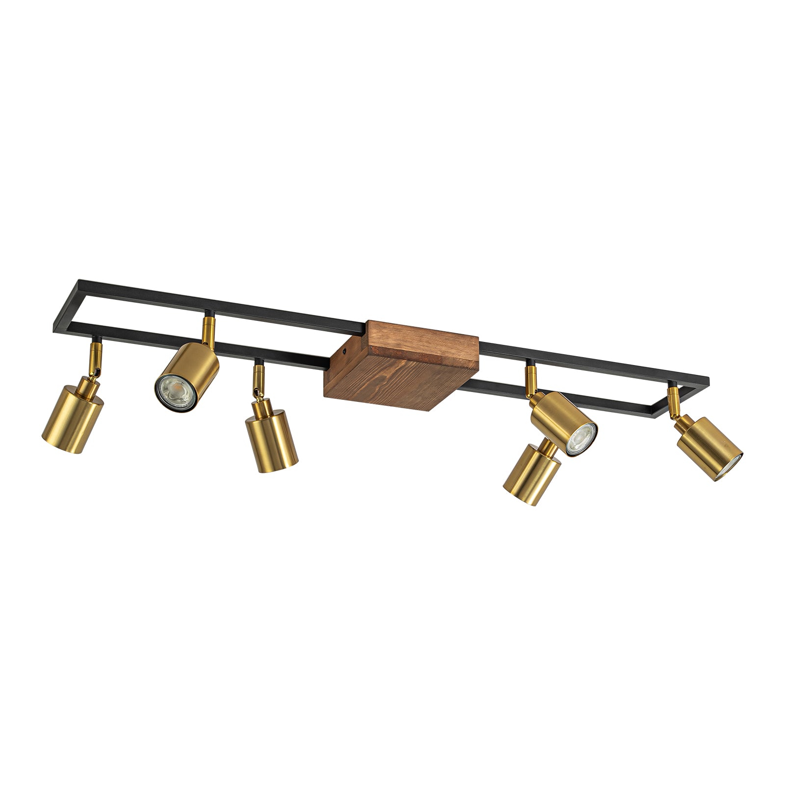 Glowlings 6-Light Farmhouse 34"Wide Brass Linear Wooden Flush Mount Spotlight LED Track Lighting