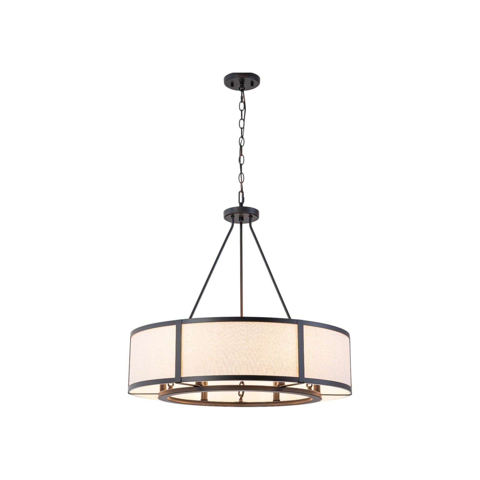 Glowlings 6-Light Modern Large Round Black Drum Chandelier with Fabric Shade Island Pendant Light