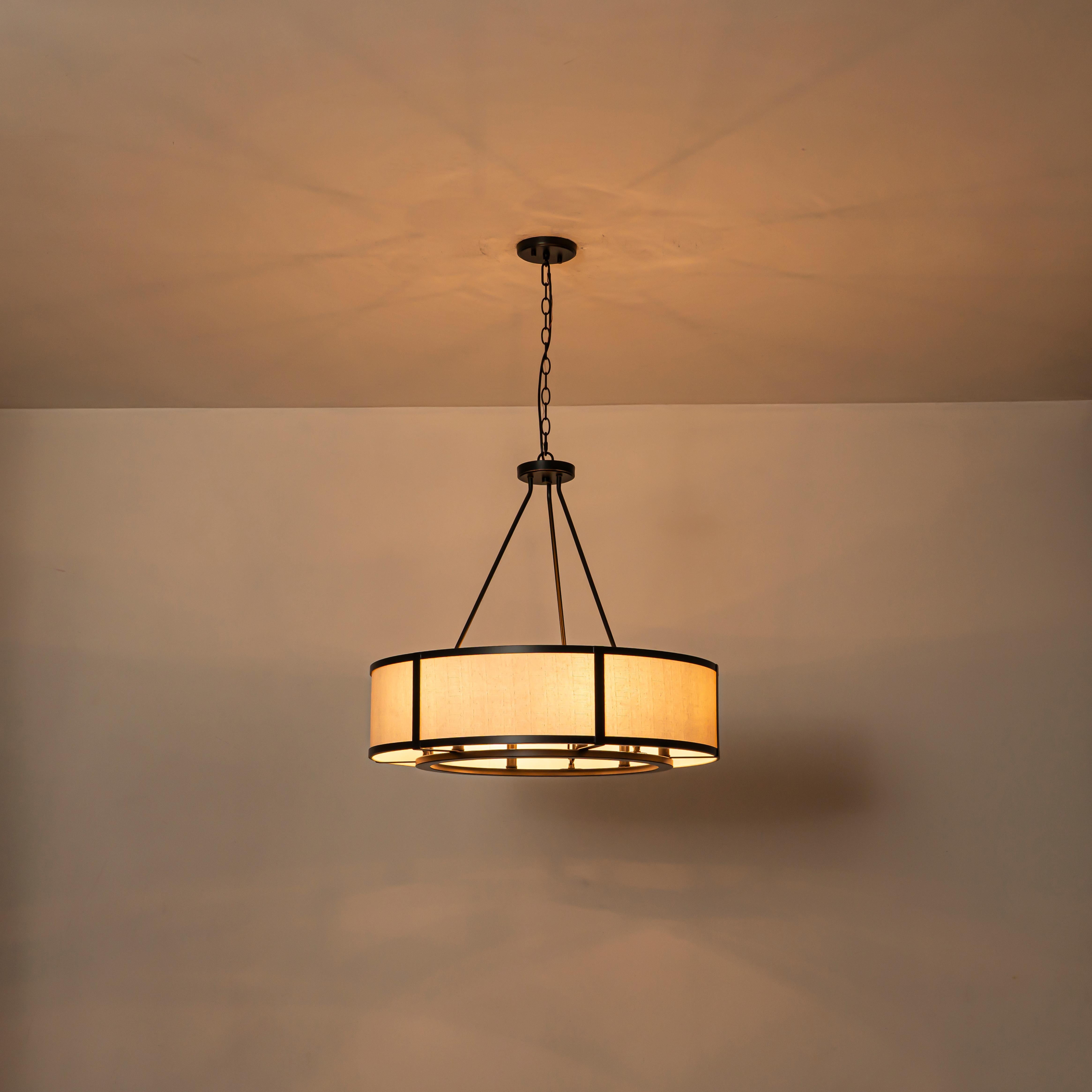 Glowlings 6-Light Modern Large Round Black Drum Chandelier with Fabric Shade Island Pendant Light