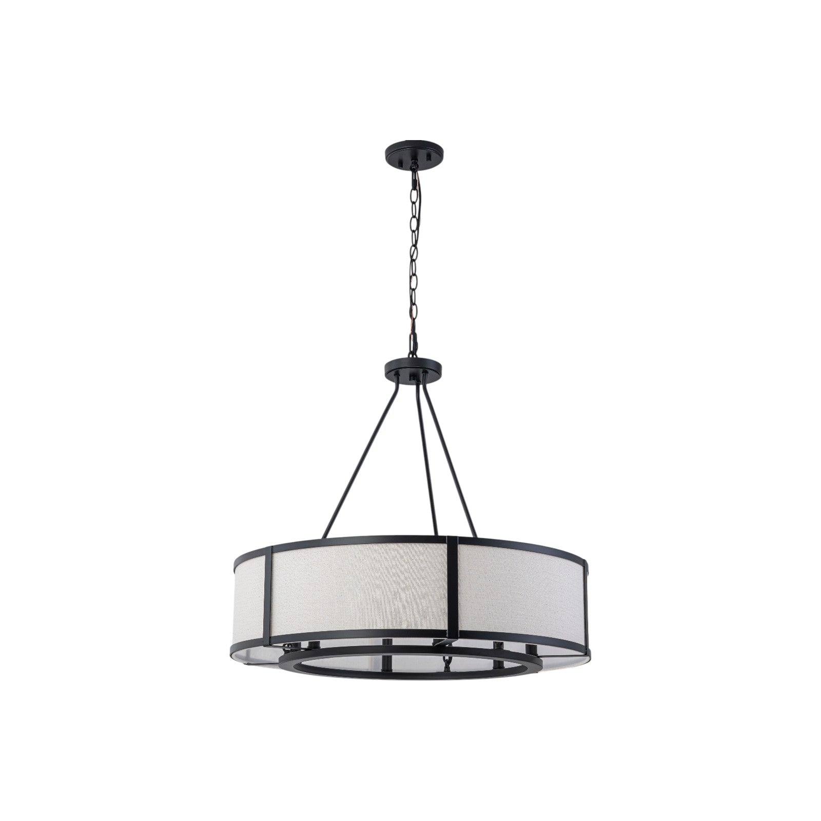 Glowlings 6-Light Modern Large Round Black Drum Chandelier with Fabric Shade Island Pendant Light