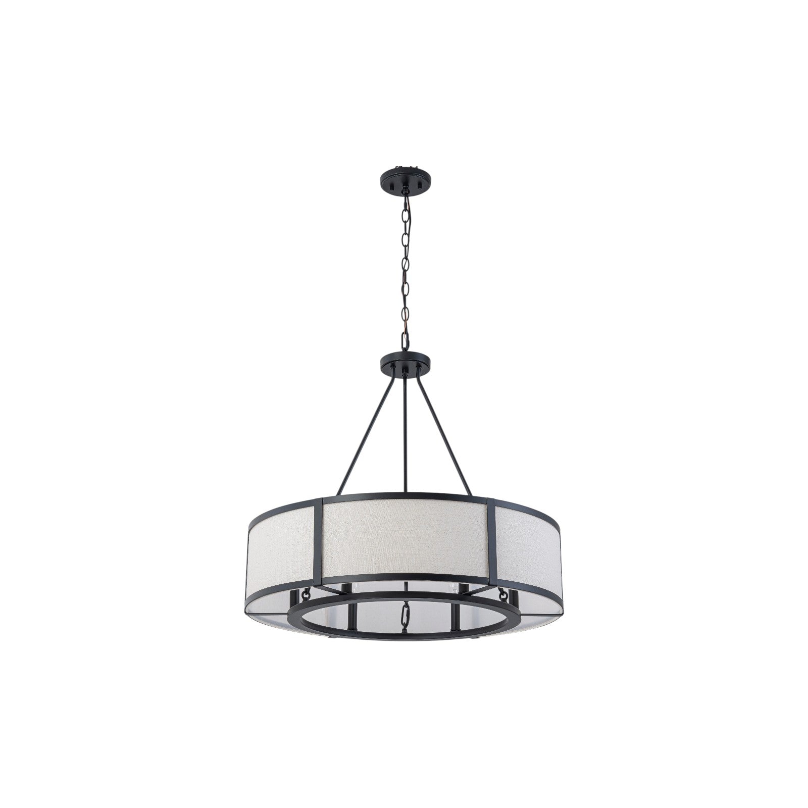 Glowlings 6-Light Modern Large Round Black Drum Chandelier with Fabric Shade Island Pendant Light