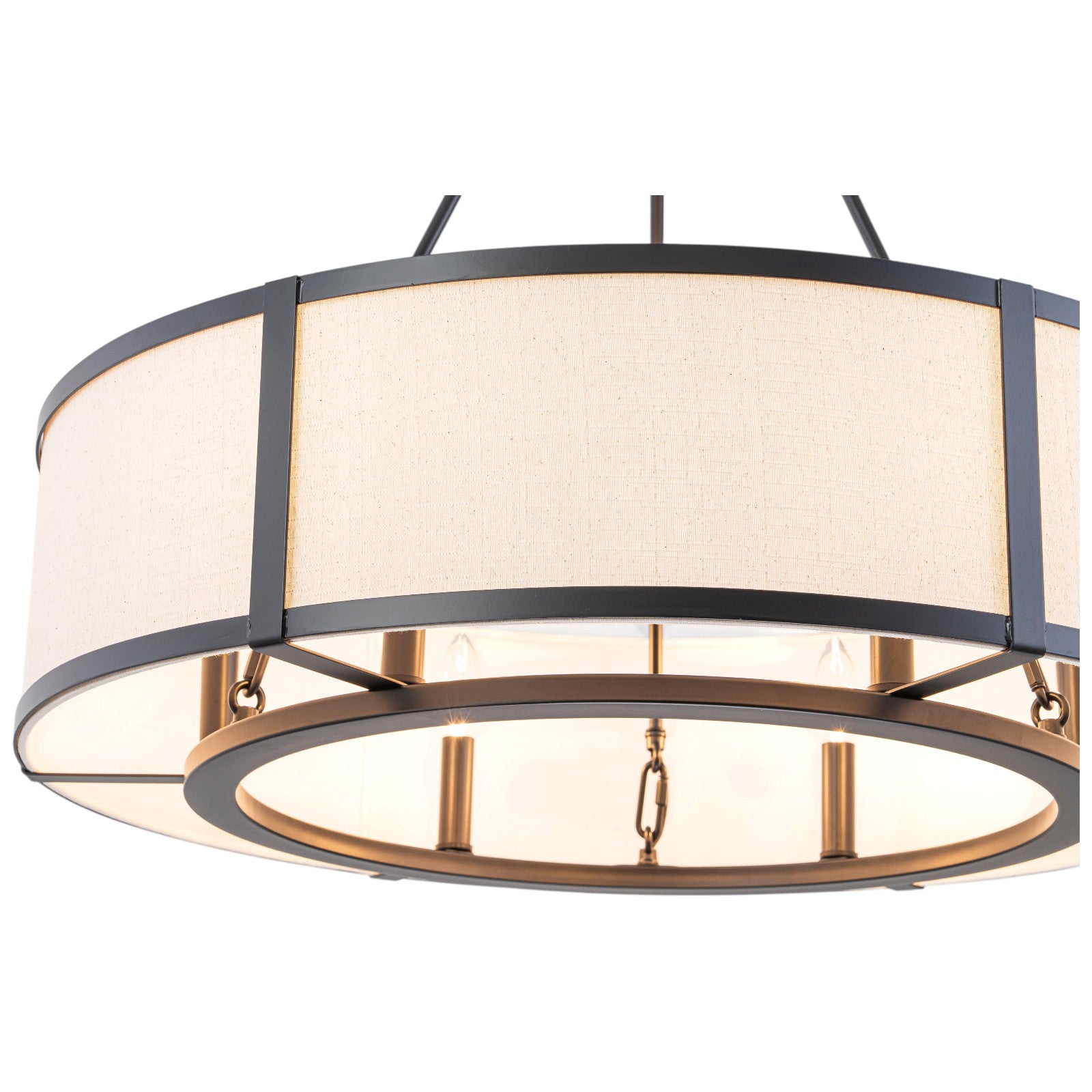 Glowlings 6-Light Modern Large Round Black Drum Chandelier with Fabric Shade Island Pendant Light