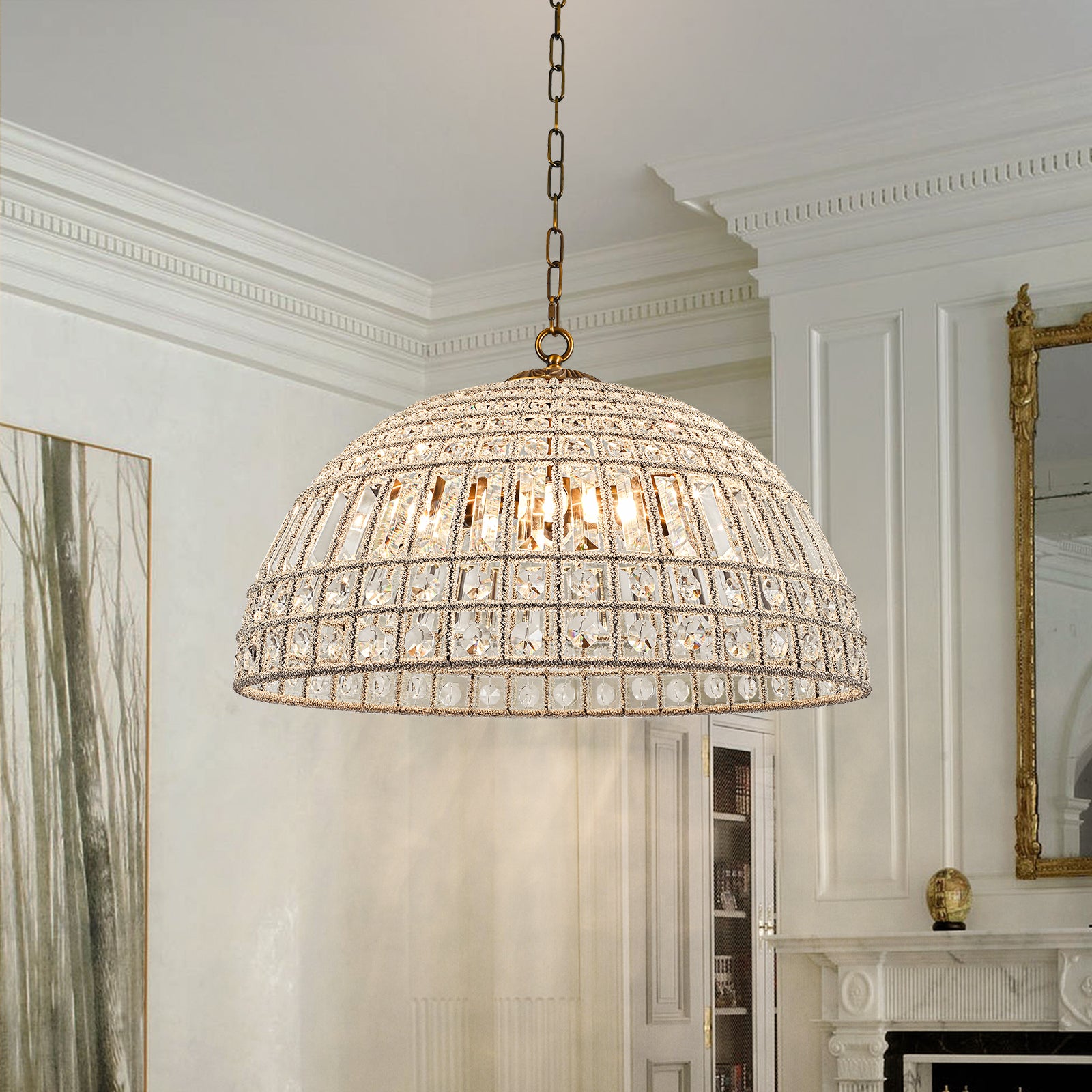 Glowlings 1/6-Light Retro Antique Gold Dome Crystal Chandelier Island Light