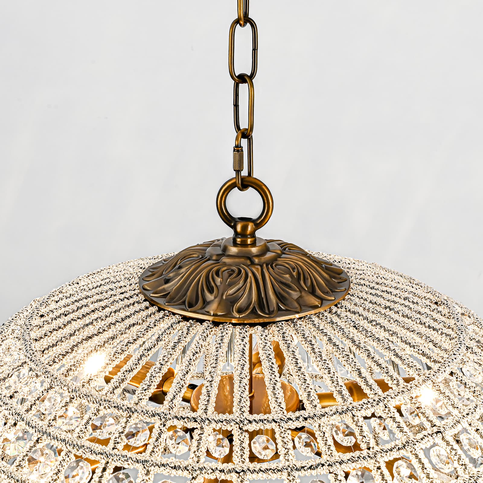 Glowlings 1/6-Light Retro Antique Gold Dome Crystal Chandelier Island Light