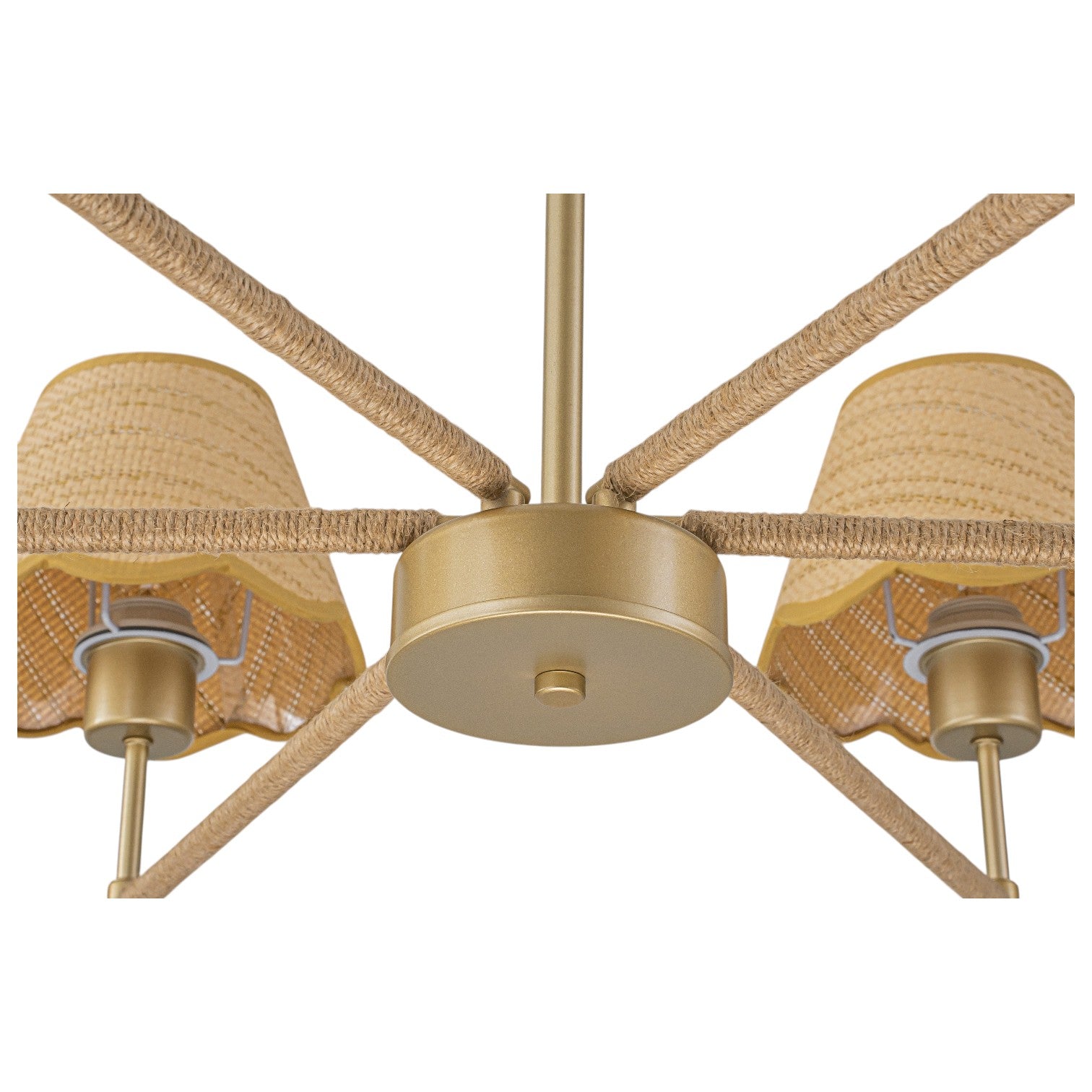 Glowlings 6-Light French Large Hand-Finished Fabric Oatmeal Scalloped Linen Wagon Wheel Chandelier