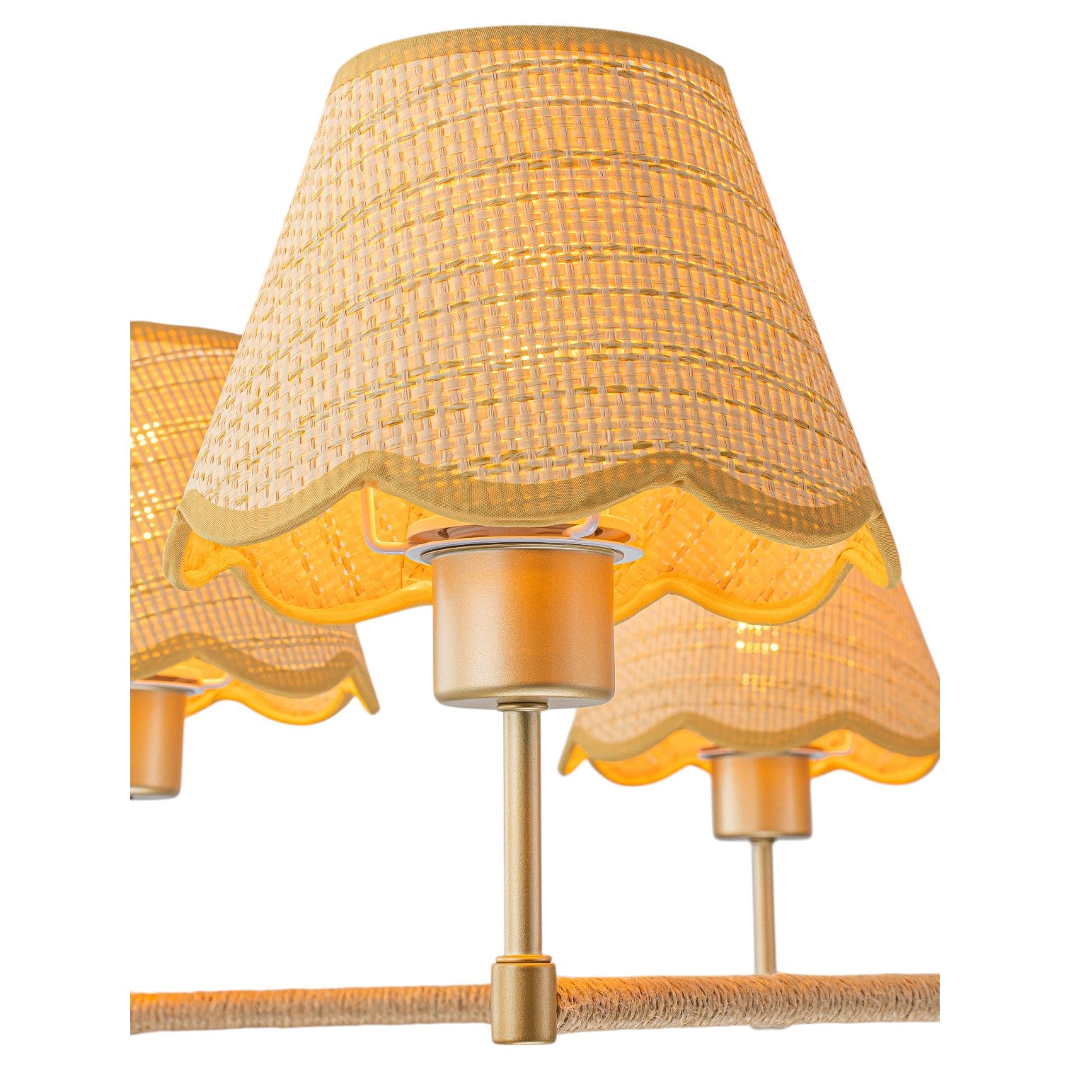 Glowlings 6-Light French Large Hand-Finished Fabric Oatmeal Scalloped Linen Wagon Wheel Chandelier