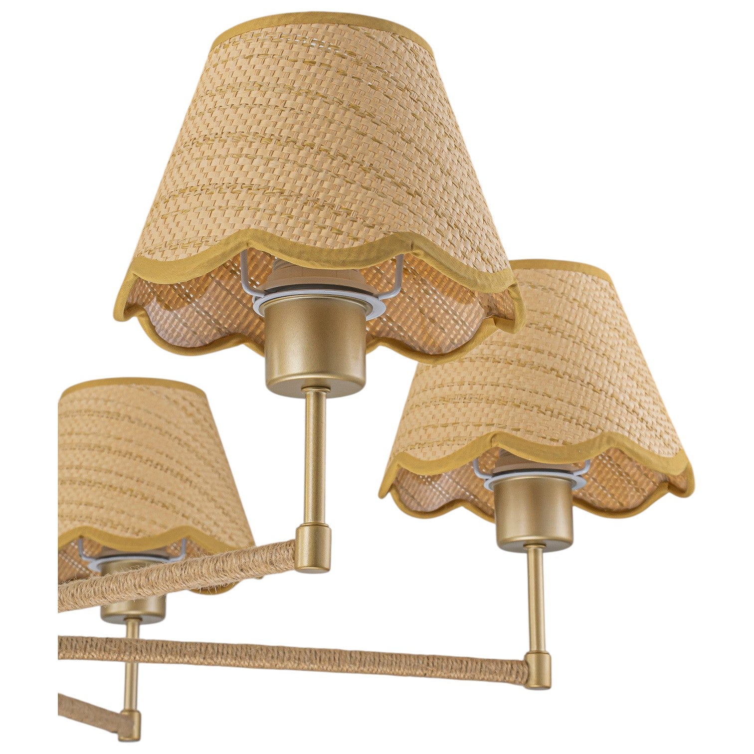 Glowlings 6-Light French Large Hand-Finished Fabric Oatmeal Scalloped Linen Wagon Wheel Chandelier