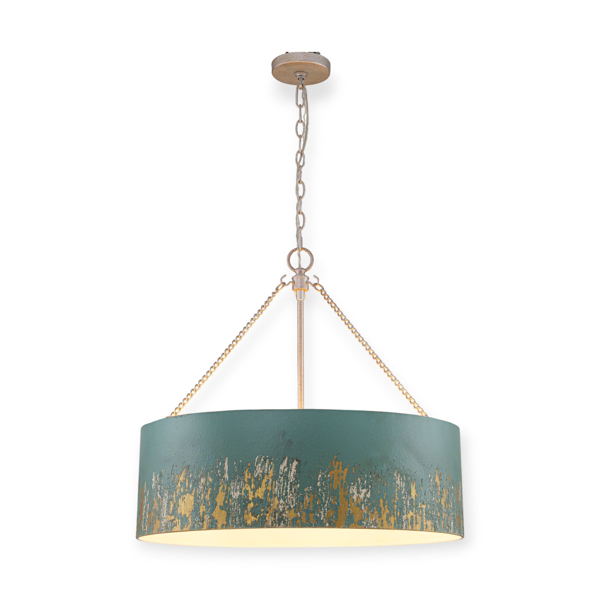 Glowlings 6-Light Industrial 24"Wide Matte Black/Blue Antique Gold Distressing Drum Pendant Light