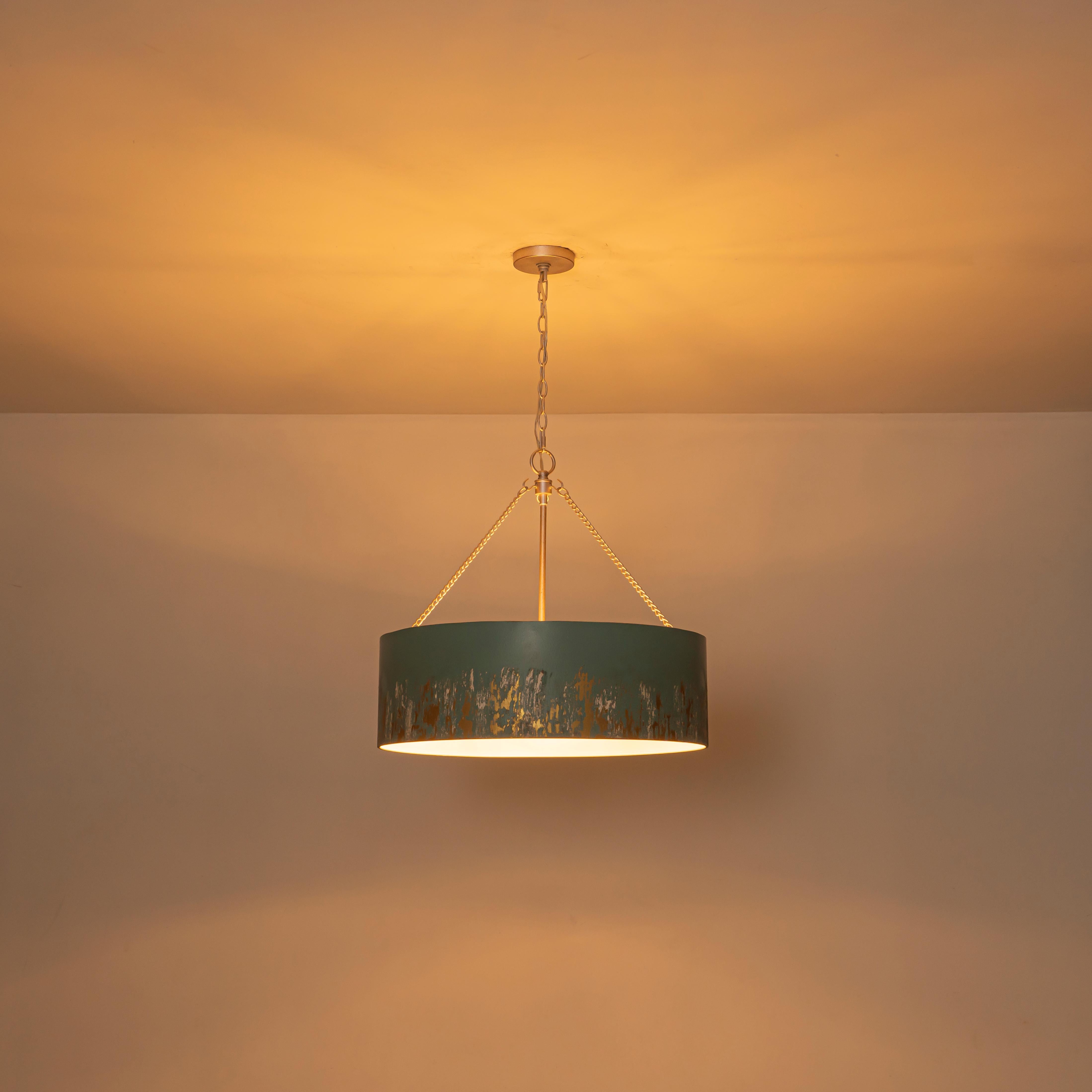 Glowlings 6-Light Industrial 24"Wide Matte Black/Blue Antique Gold Distressing Drum Pendant Light