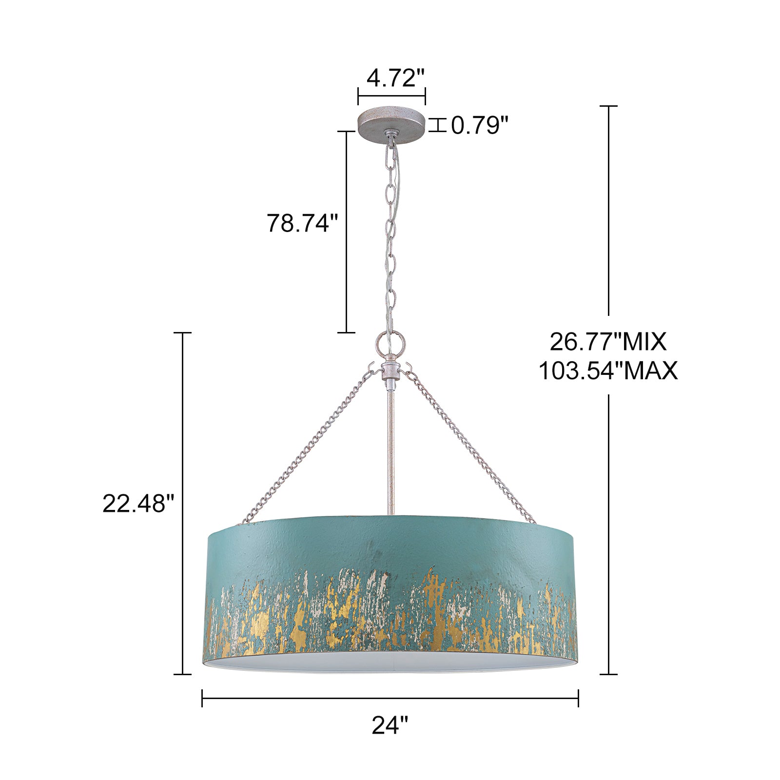 Glowlings 6-Light Industrial 24"Wide Matte Black/Blue Antique Gold Distressing Drum Pendant Light