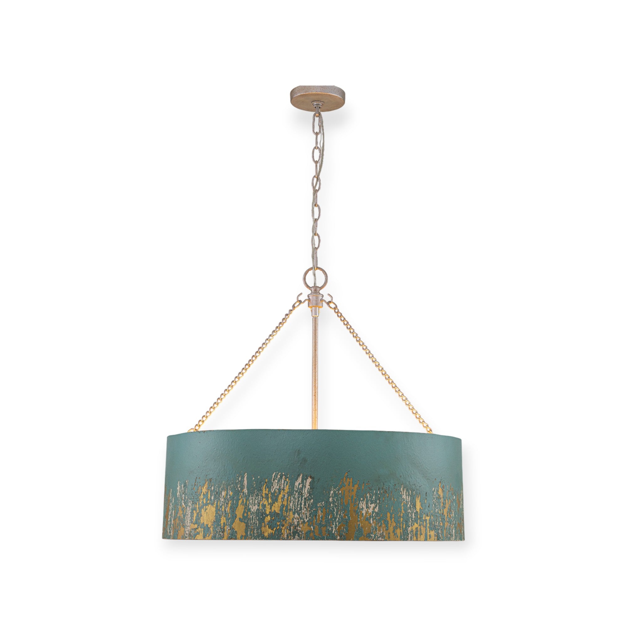 Glowlings 6-Light Industrial 24"Wide Matte Black/Blue Antique Gold Distressing Drum Pendant Light