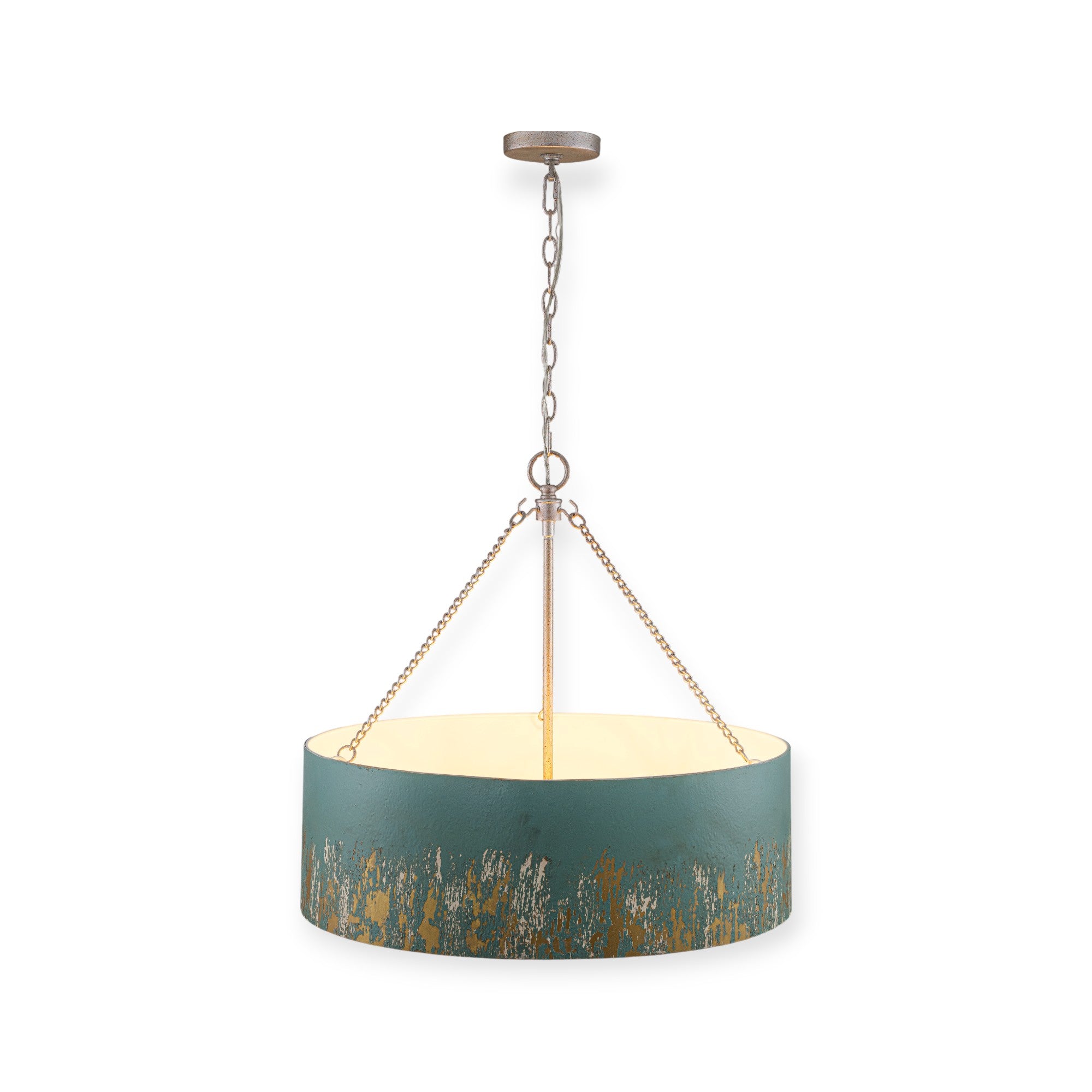 Glowlings 6-Light Industrial 24"Wide Matte Black/Blue Antique Gold Distressing Drum Pendant Light