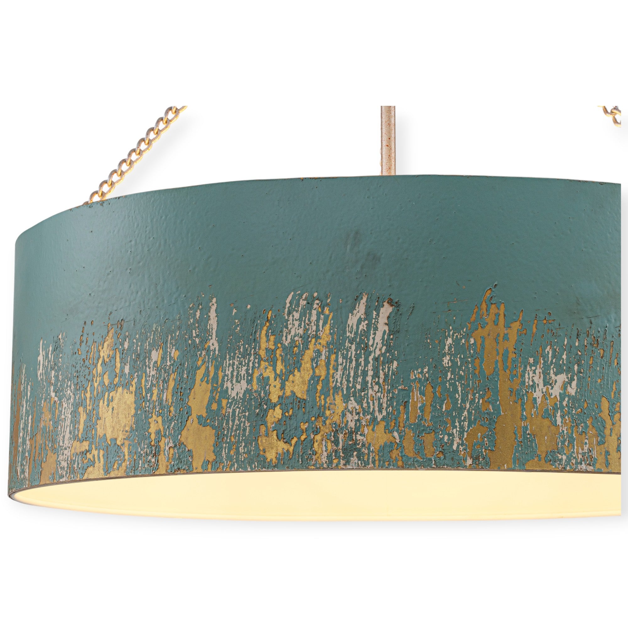 Glowlings 6-Light Industrial 24"Wide Matte Black/Blue Antique Gold Distressing Drum Pendant Light