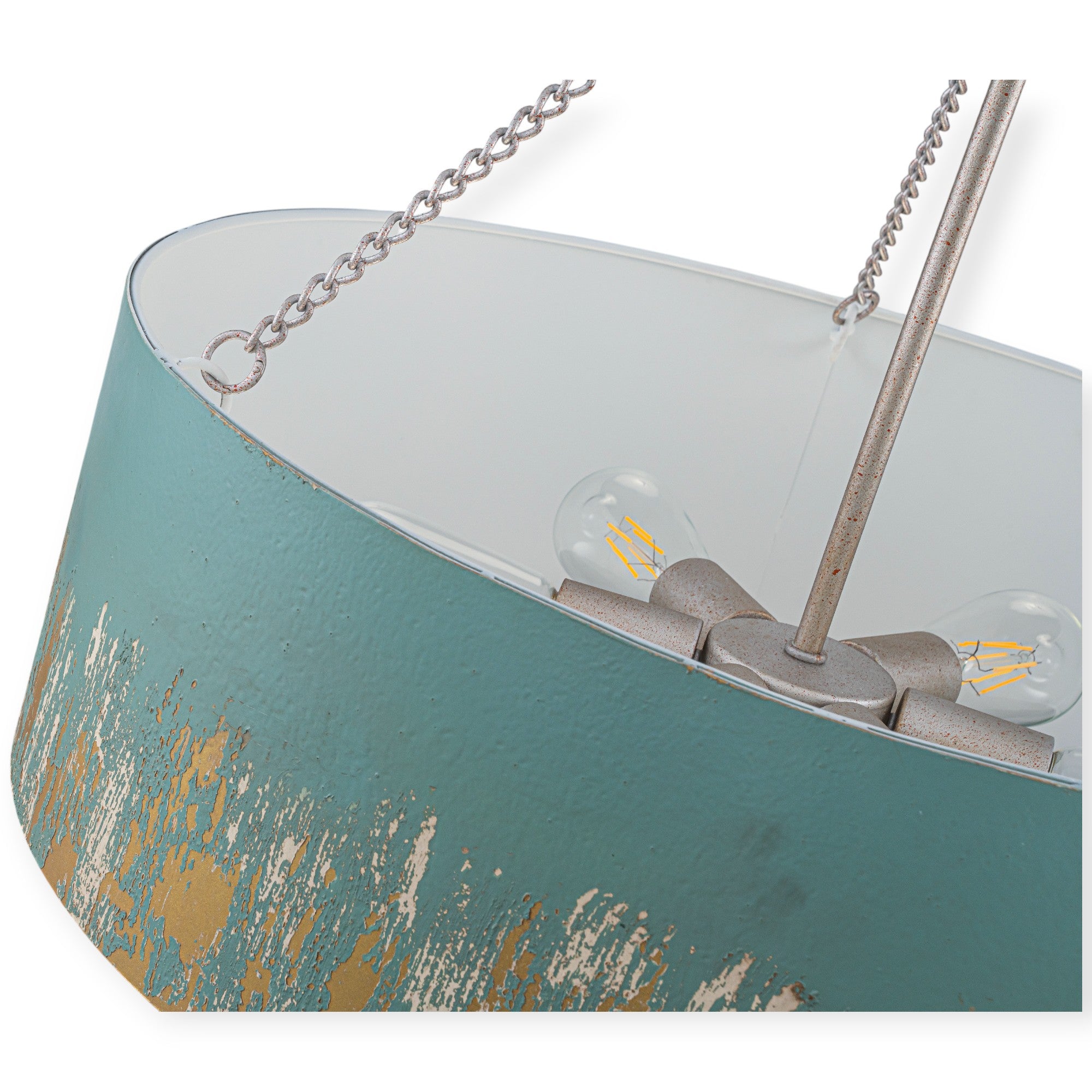 Glowlings 6-Light Industrial 24"Wide Matte Black/Blue Antique Gold Distressing Drum Pendant Light