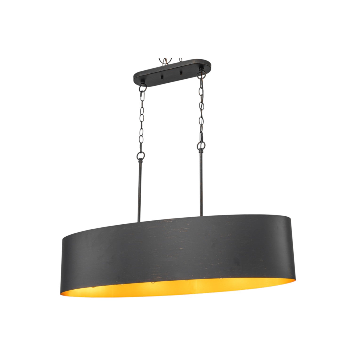 Glowlings 6-Light Industrial 39"Wide Kitchen Island Light Oval Adjustable Hanging Chandelier with Black Gold Finish & Gold Interior