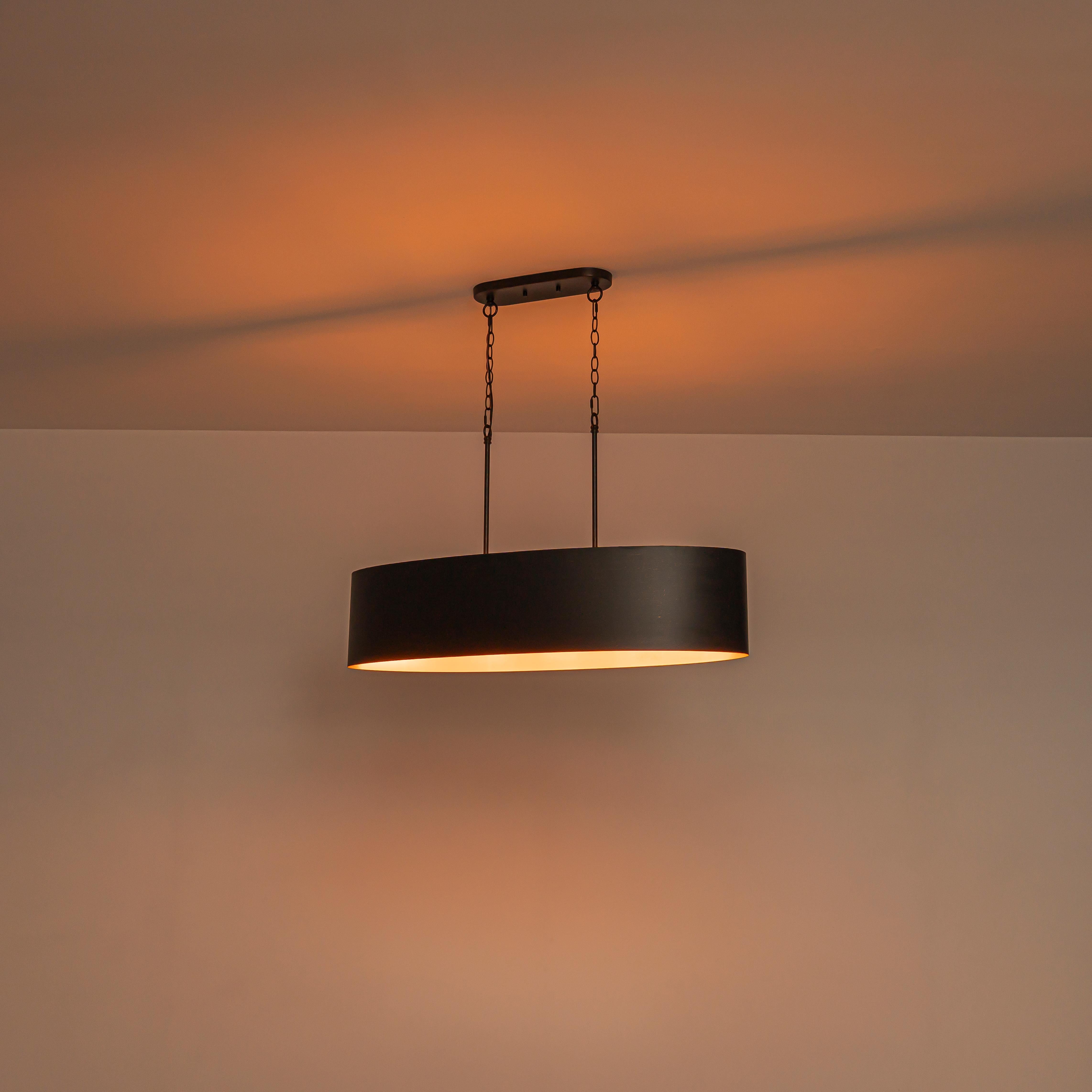 Glowlings 6-Light Industrial 39"Wide Kitchen Island Light Oval Adjustable Hanging Chandelier with Black Gold Finish & Gold Interior