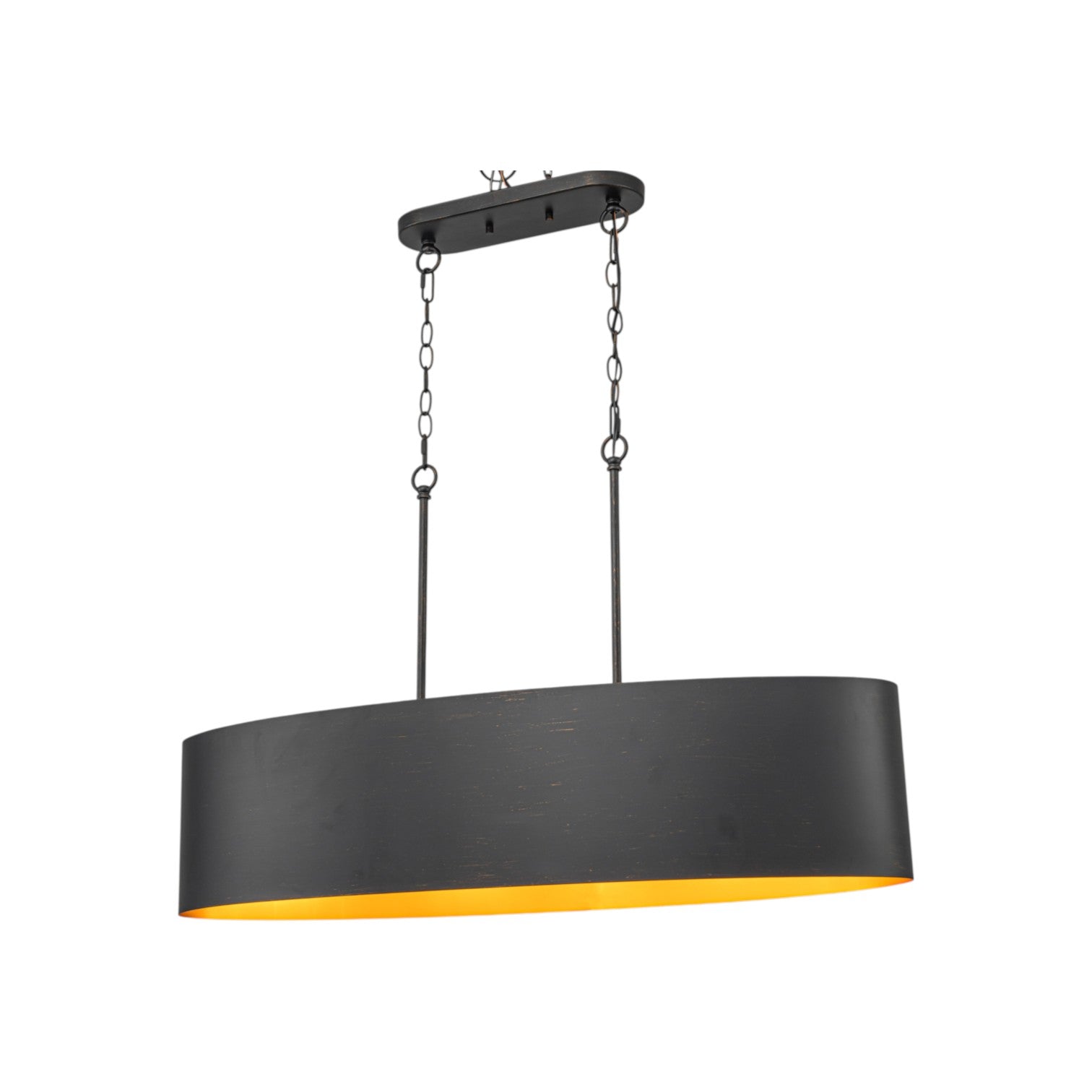 Glowlings 6-Light Industrial 39"Wide Kitchen Island Light Oval Adjustable Hanging Chandelier with Black Gold Finish & Gold Interior